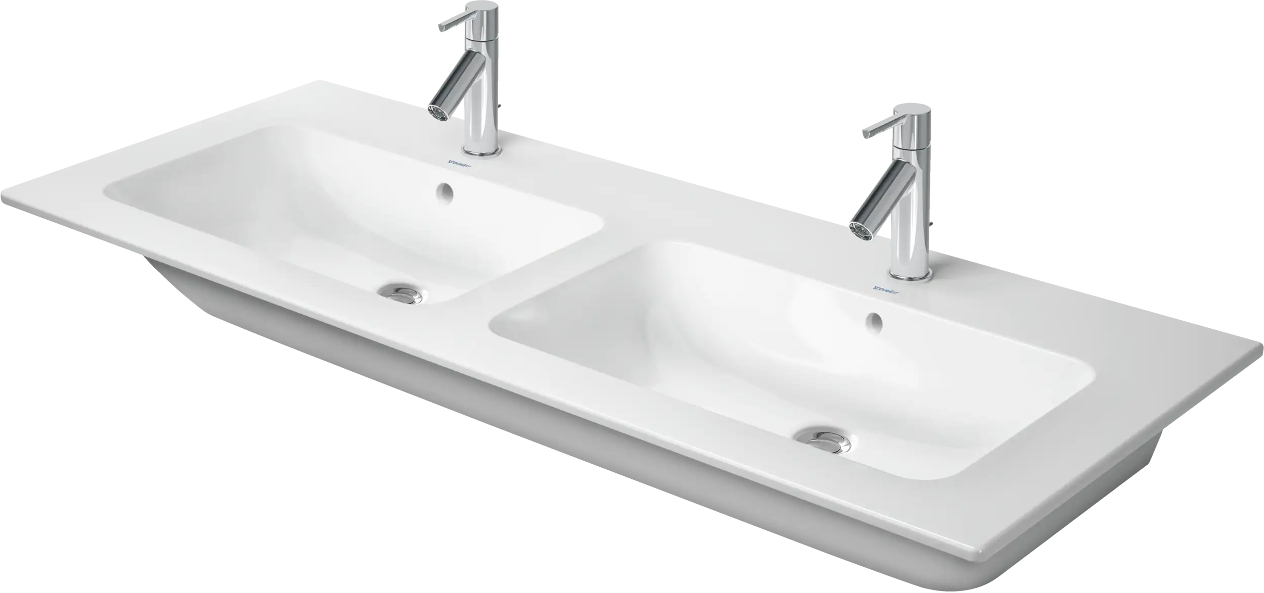 Duravit ME by Starck 51 1/8'' Rectangular Wall Mounted Sink in White with Two Sets of Single Faucet Holes and with Overflow
