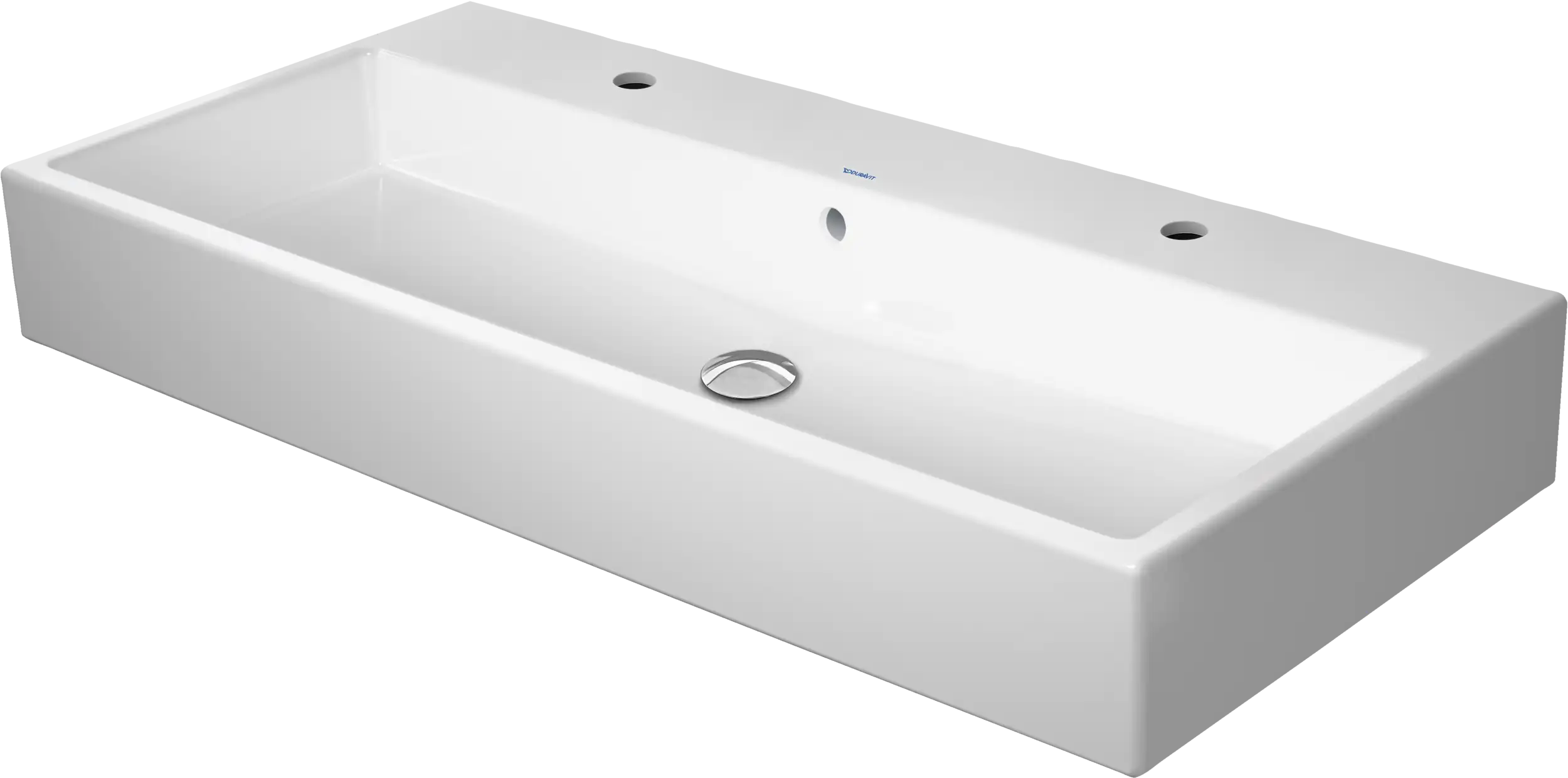 Duravit Vero 39 3/8'' Rectangular Wall Mounted Sink in White with Two Sets of Single Faucet Holes and with Overflow