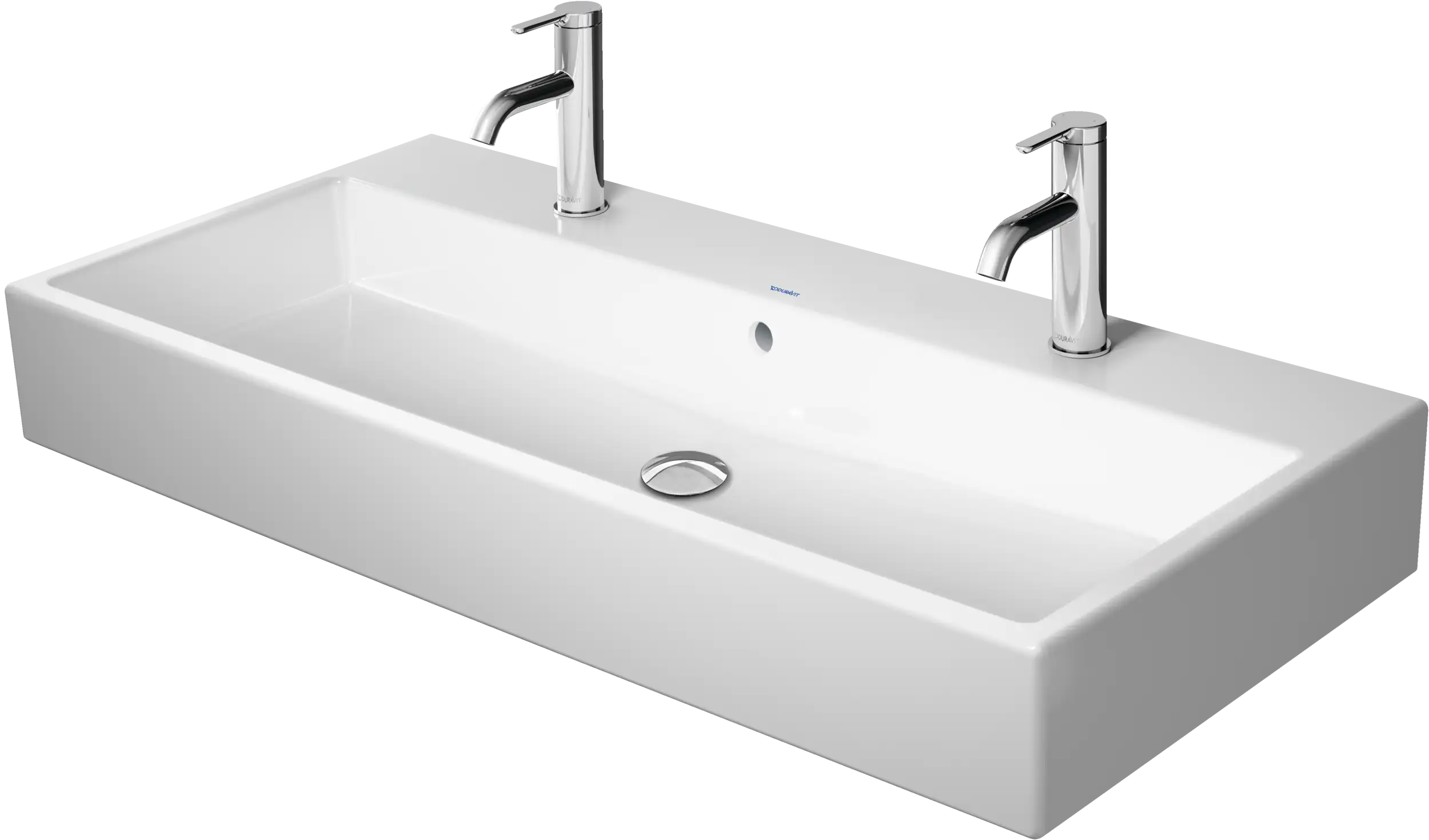 Duravit Vero 39 3/8'' Rectangular Vessel Sink in White with Two Sets of Single Faucet Holes and with Overflow