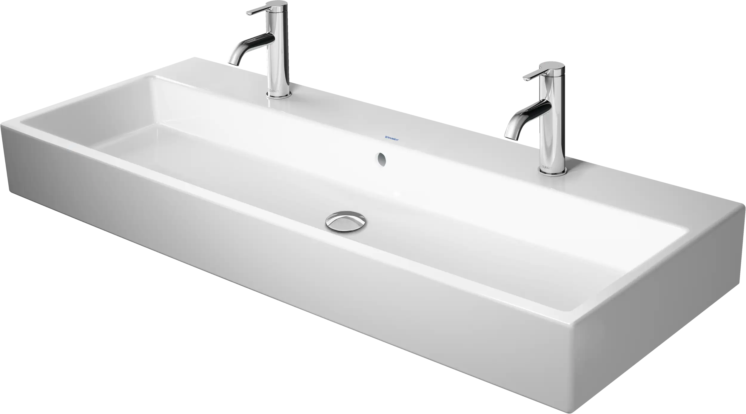 Duravit Vero 47 1/4'' Rectangular Vessel Sink in White with Two Sets of Single Faucet Holes and with Overflow