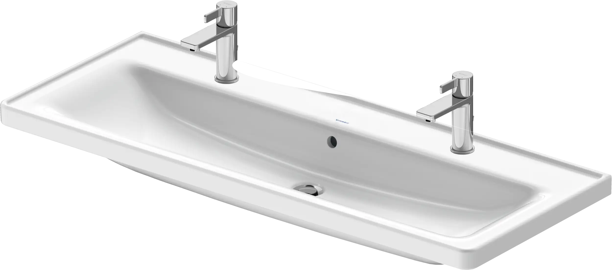 Duravit D-Neo 47 1/2'' Rectangular Wall Mounted Sink in White with Two Sets of Single Faucet Holes and with Overflow