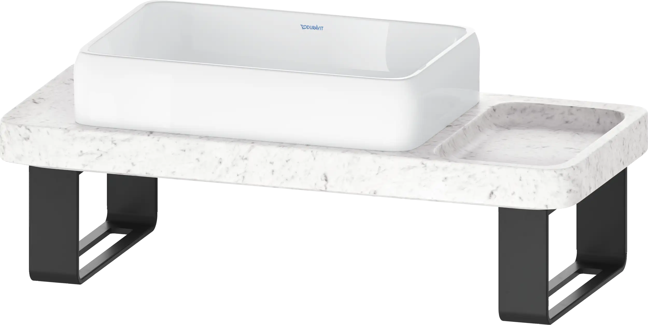 Duravit Qatego 39 3/8'' Console Sink in White and Cararra Marble, with Overflow, Support Brackets Included