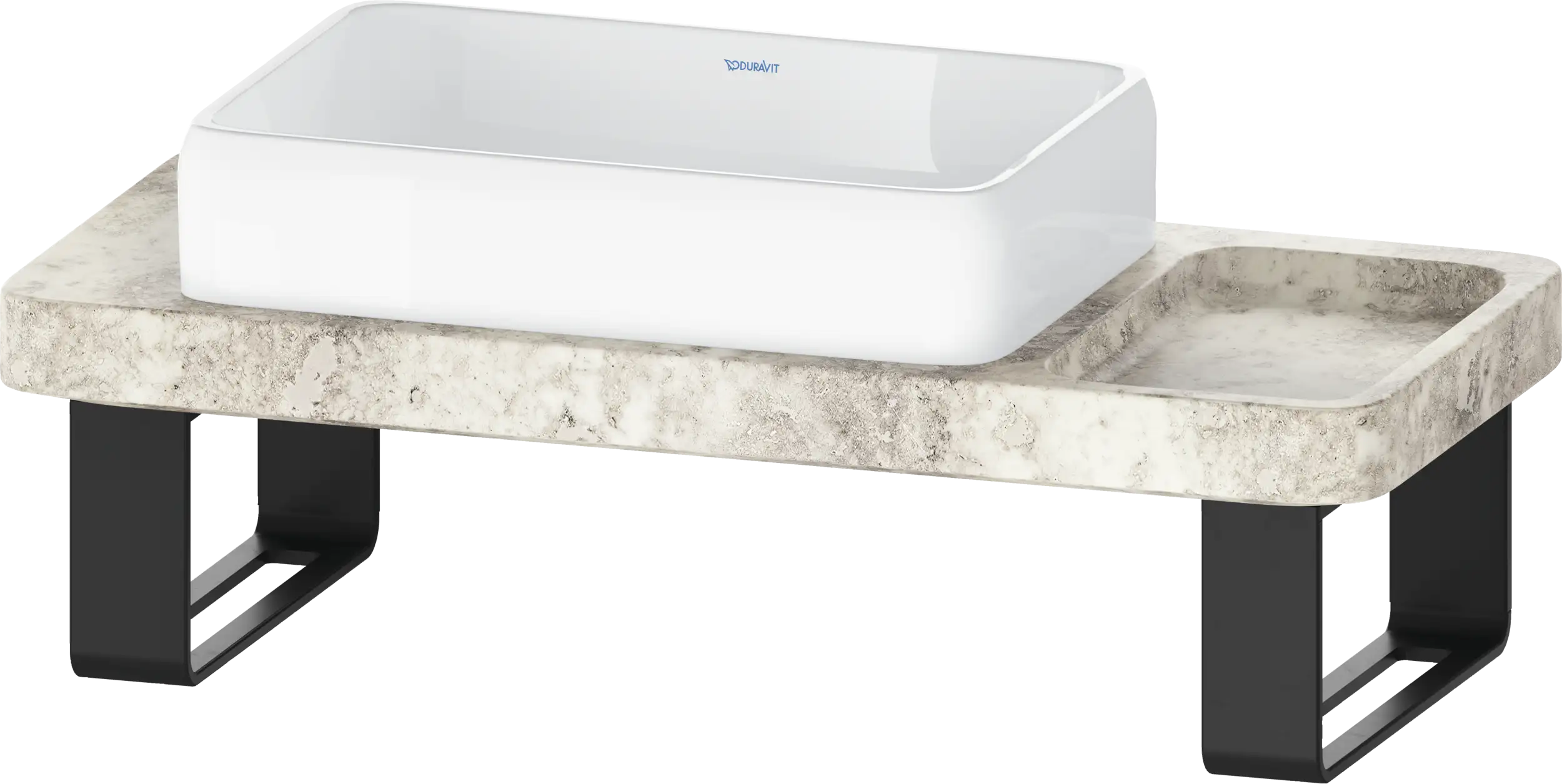 Duravit Qatego 39 3/8'' Console Sink in White and Gray Travertine, with Overflow, Support Brackets Included
