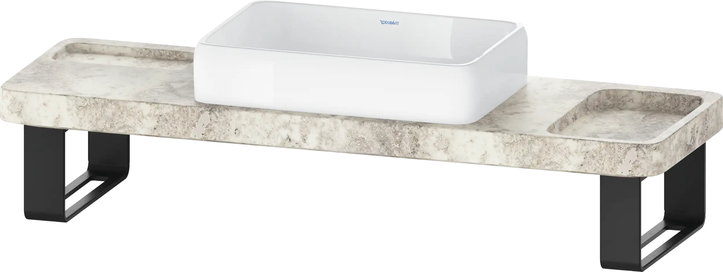Duravit Qatego 55 1/8'' Console Sink in White and Gray Travertine, with Overflow, Support Brackets Included