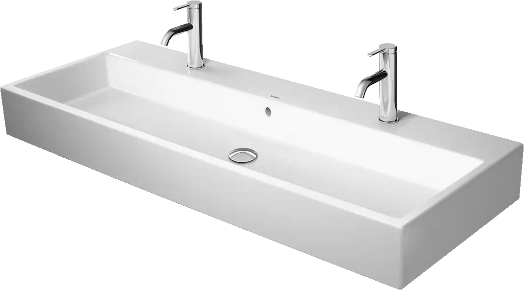 Duravit Vero 47 1/4'' Rectangular Vessel Sink in White with Two Sets of Single Faucet Holes and with Overflow