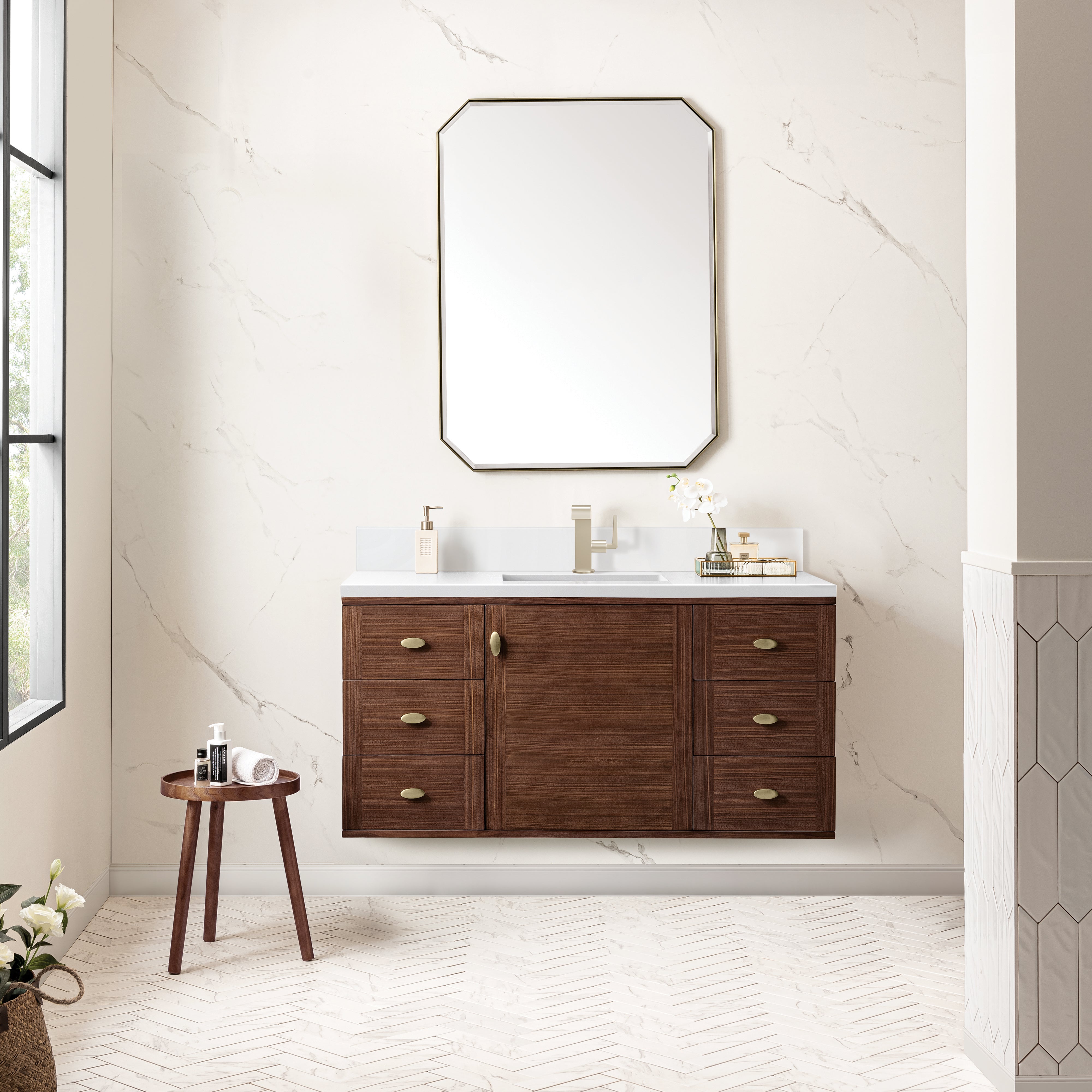 James Martin Amberly 48" Single Vanity in Mid-Century Walnut with 3cm Countertop