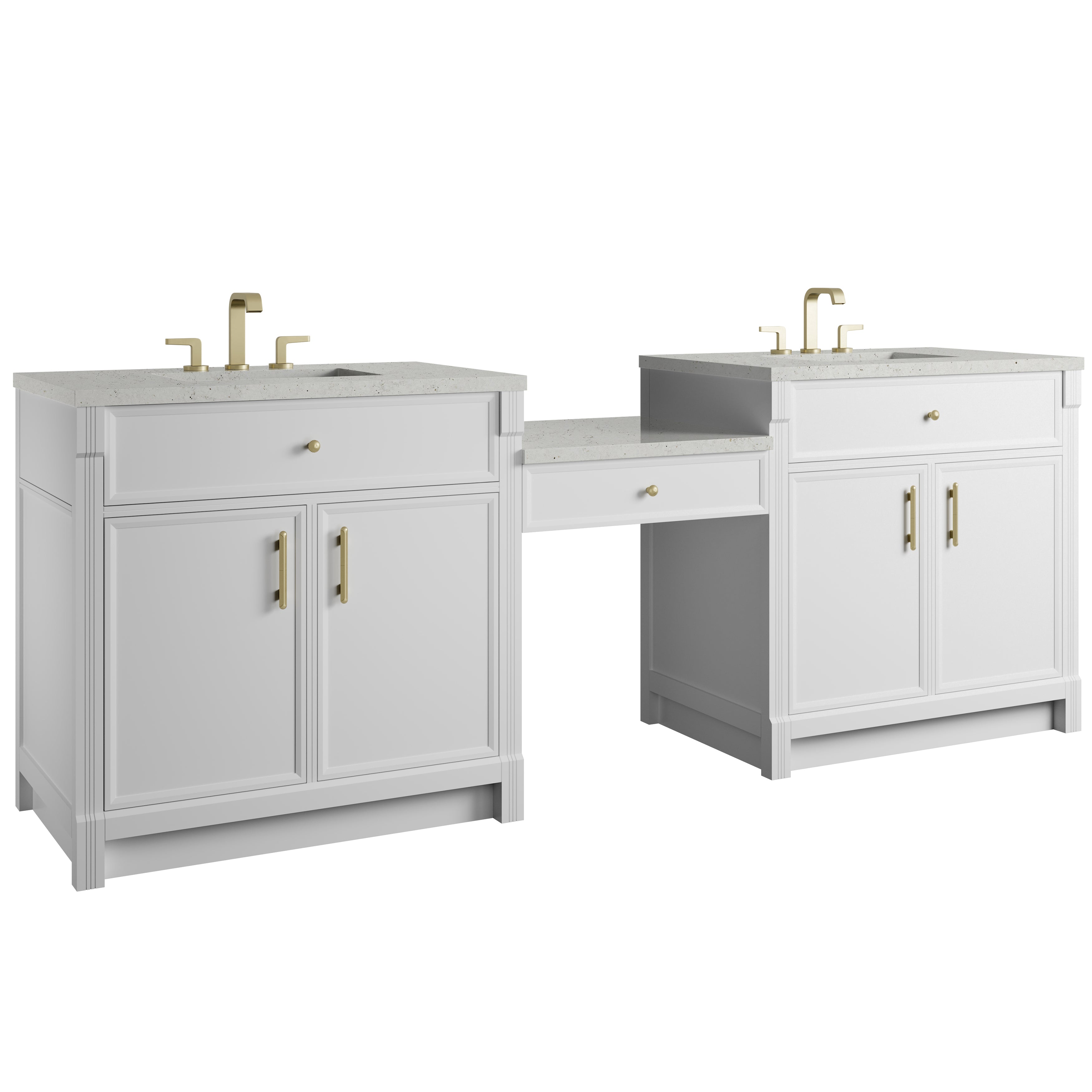 James Martin Bellshire 96" Dual Vanity Set with 24" Make-Up Counter in Bright White with 3cm Countertop