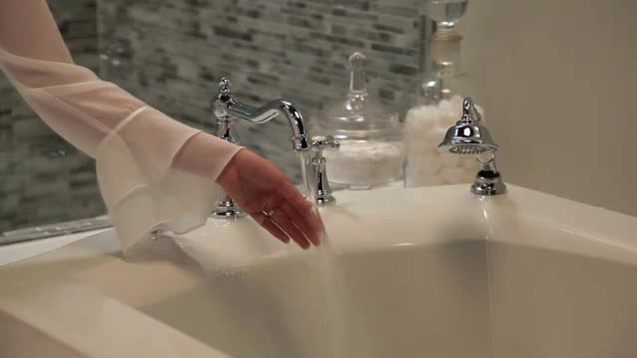 Weymouth Two-Handle Diverter Roman Tub Faucet including Handheld Shower