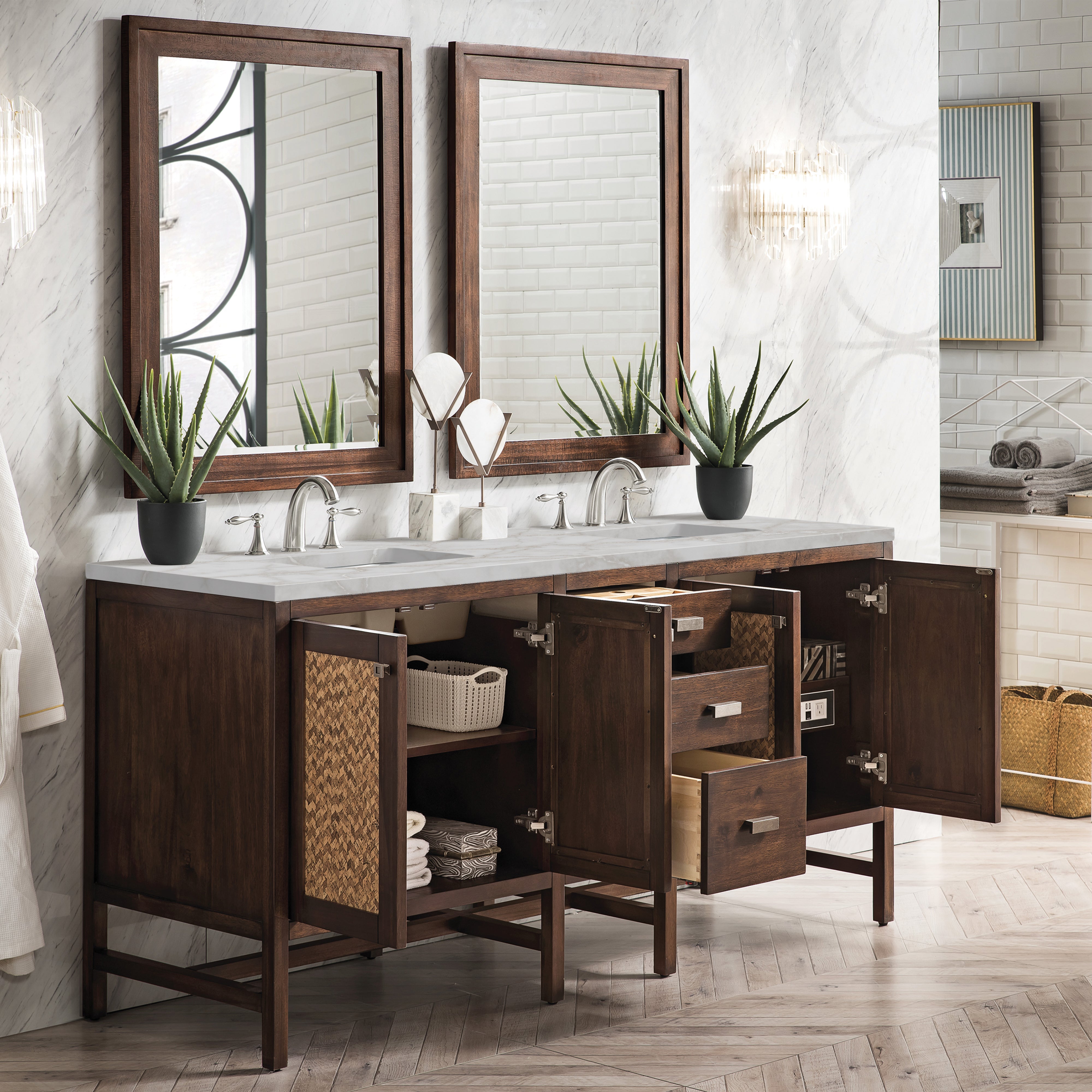 James Martin Addison 72" Double Vanity in Mid-Century Acacia with 3cm Countertop