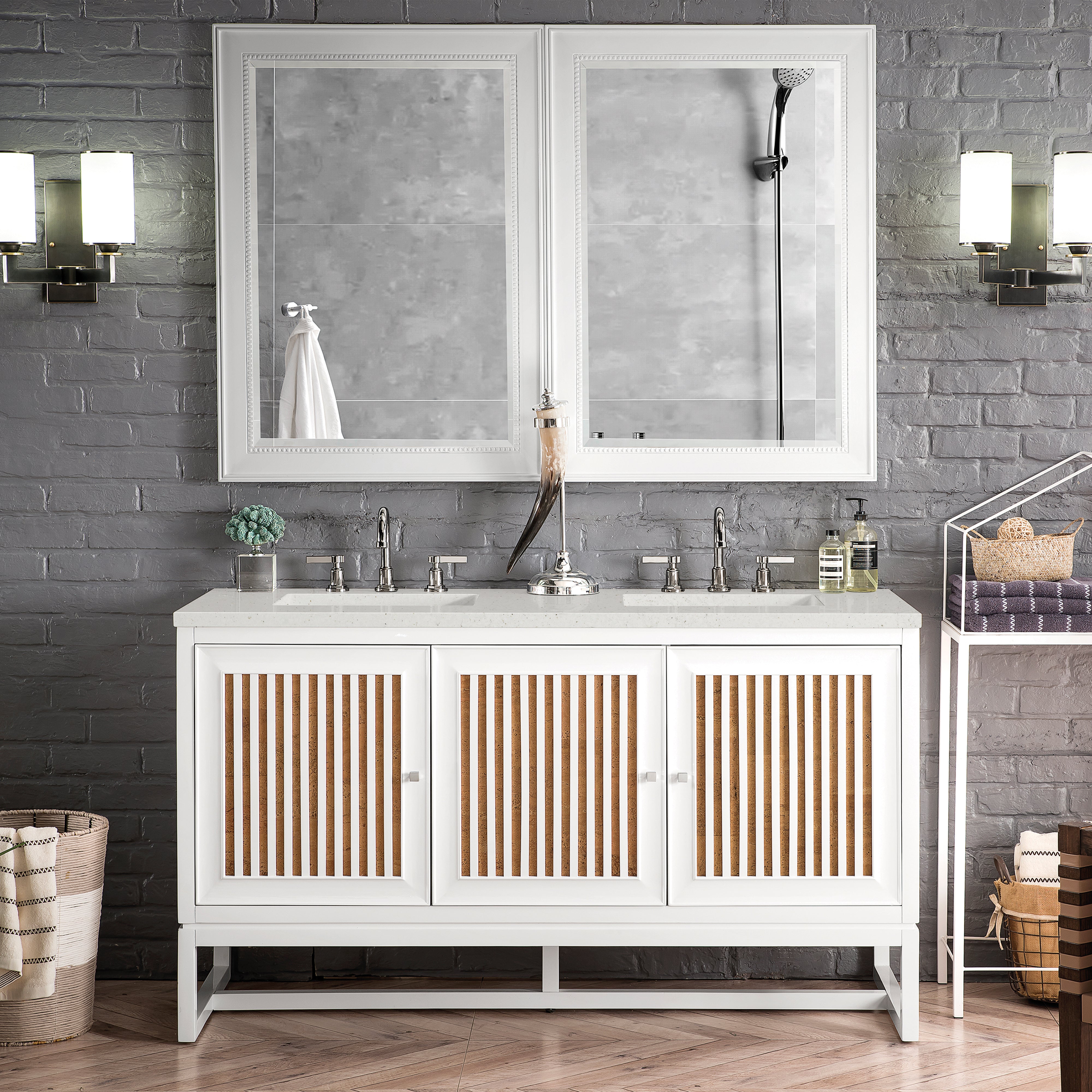 James Martin Athens 60" Double Vanity in Glossy White with 3cm Countertop