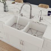 ALFI brand AB3918DB Smooth Apron Thick Wall Fireclay Double Bowl Farm Sink