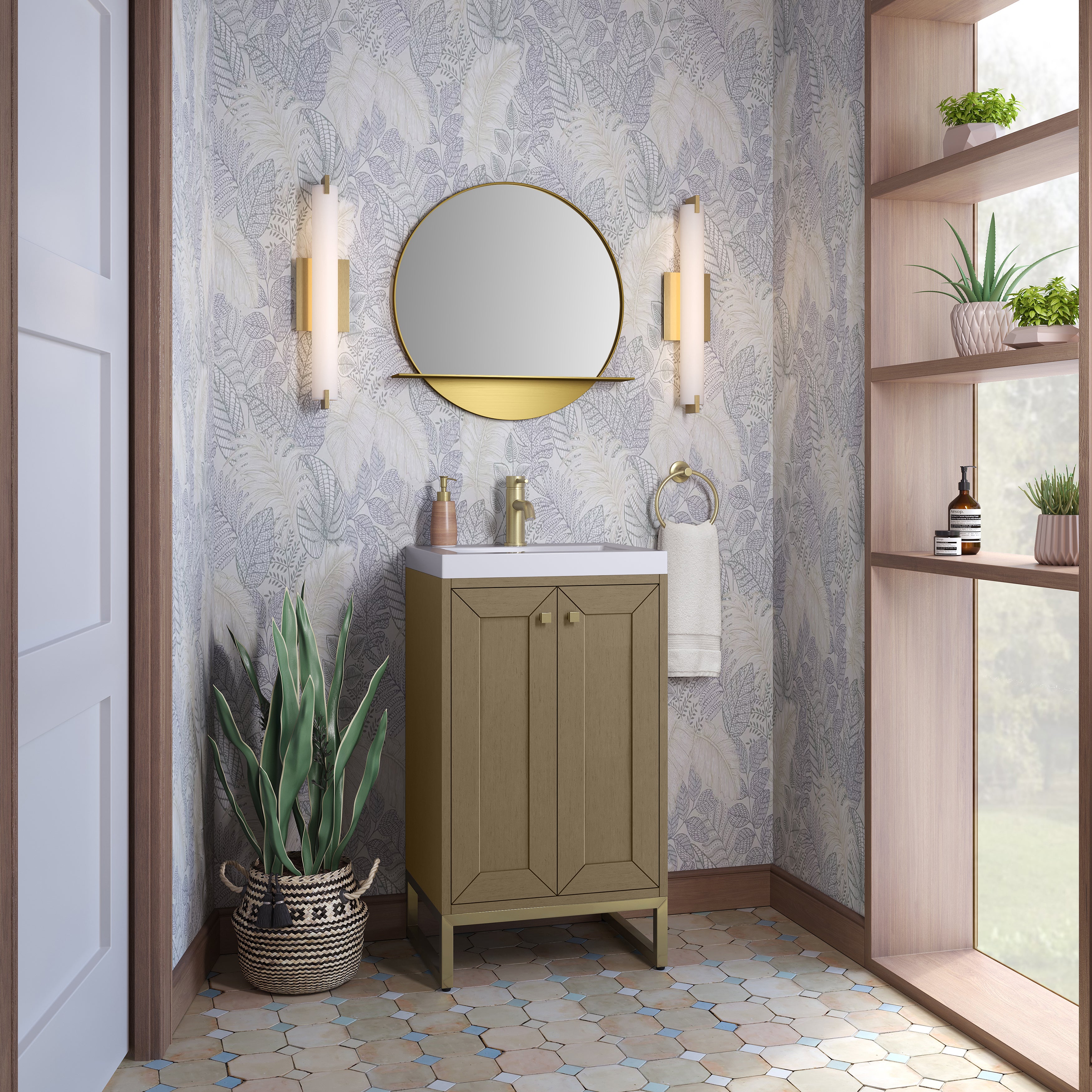 James Martin Chianti 20" Single Vanity in Glossy White with White Glossy Composite Stone Top