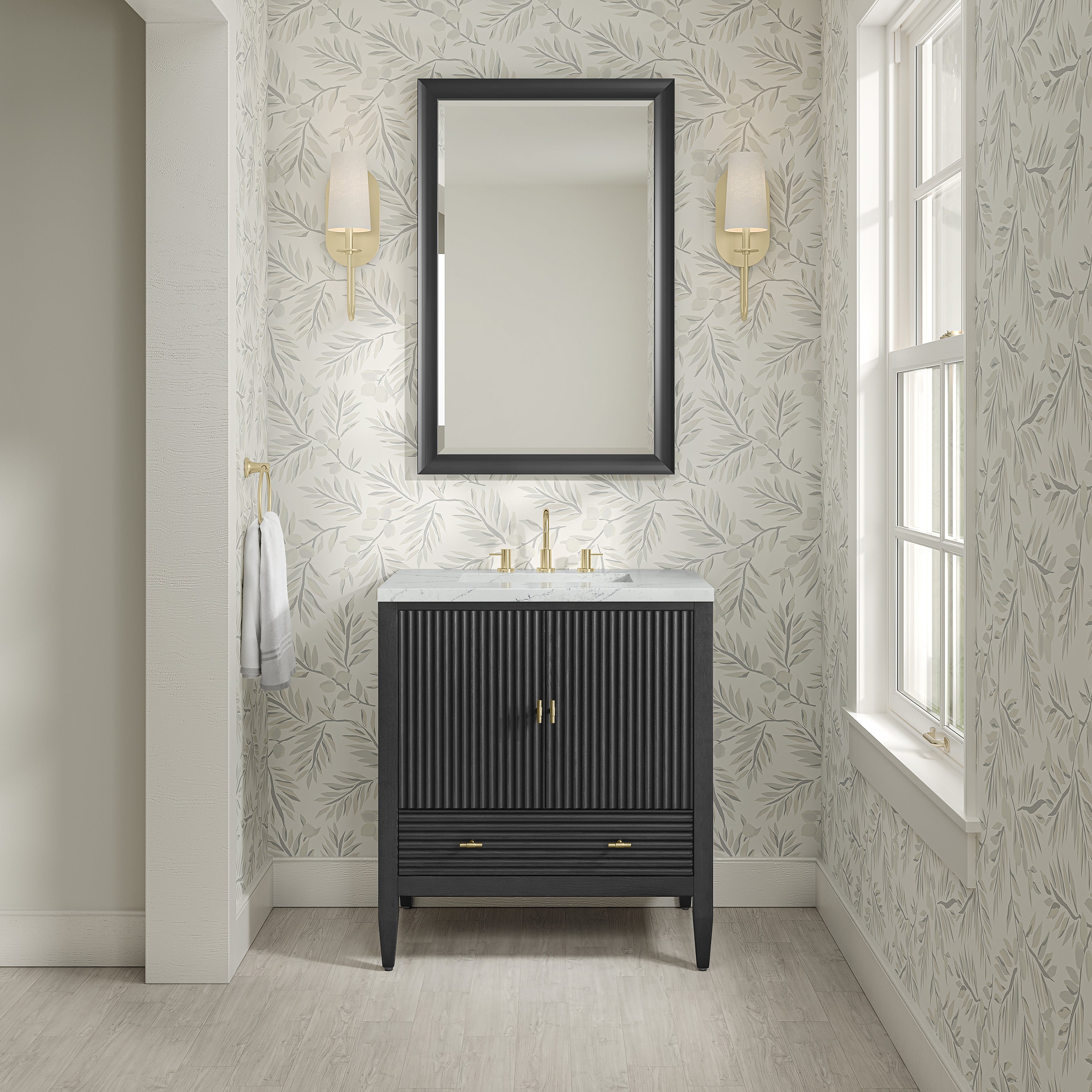 James Martin Myrrin 30" Single Vanity in Carbon Oak with 3cm Countertop