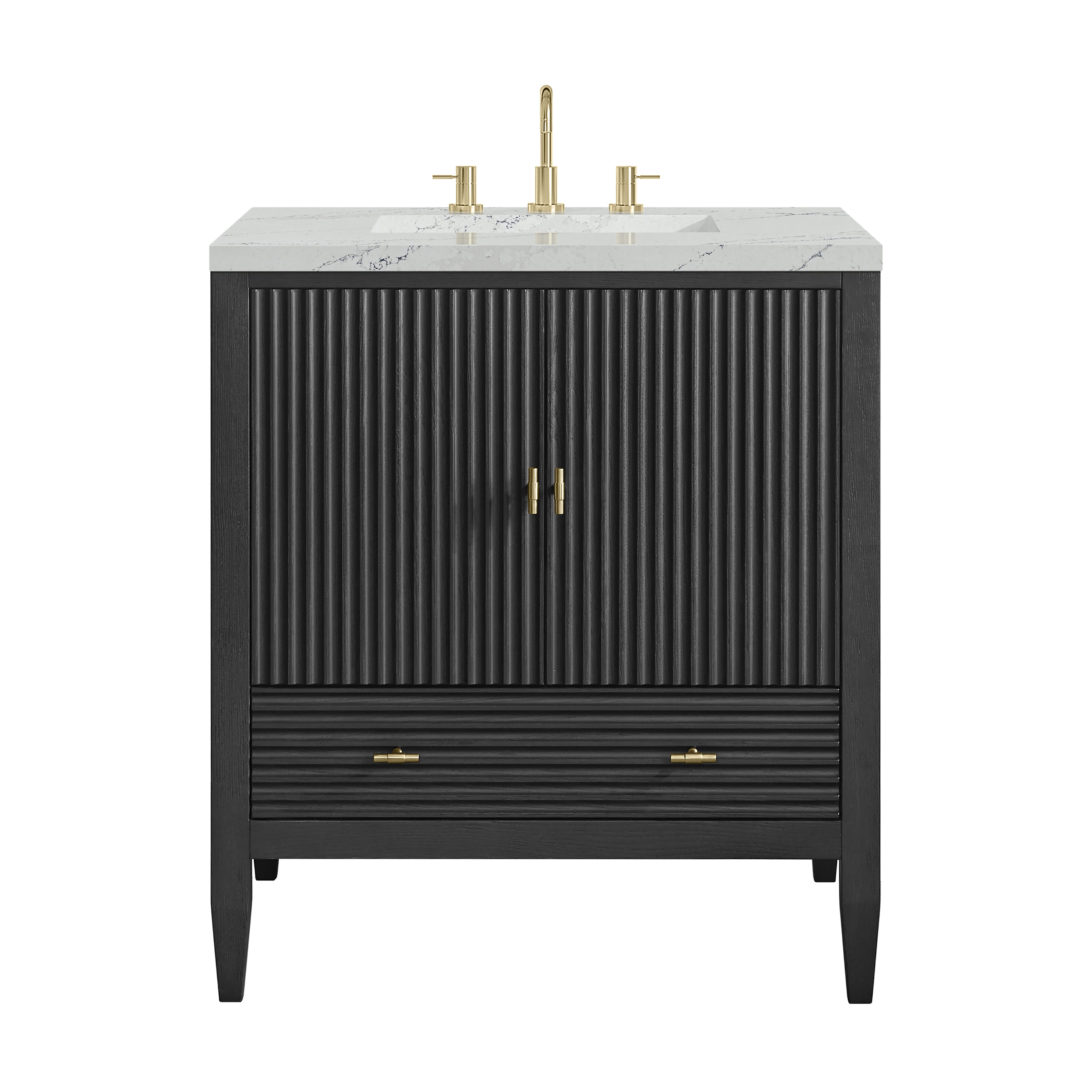 James Martin Myrrin 30" Single Vanity in Carbon Oak with 3cm Countertop