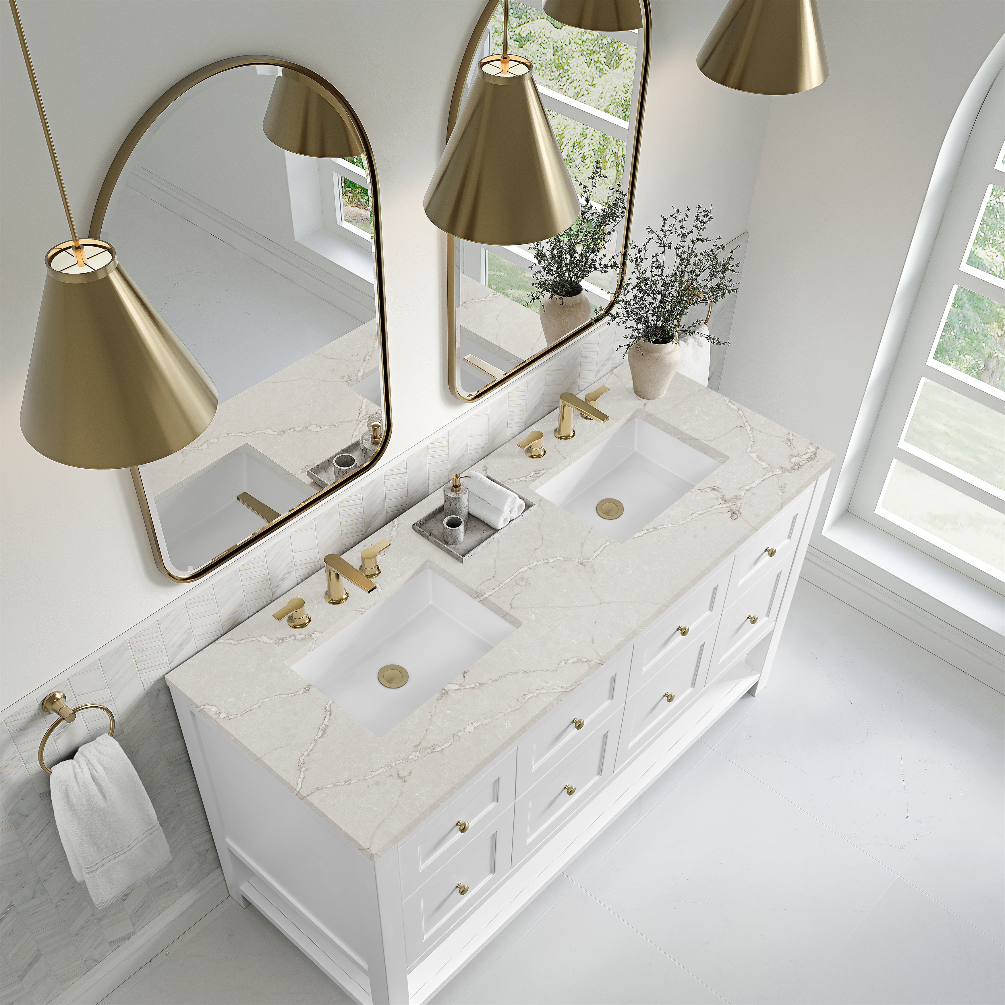 James Martin Breckenridge 60" Double Vanity in Bright White with 3cm Countertop