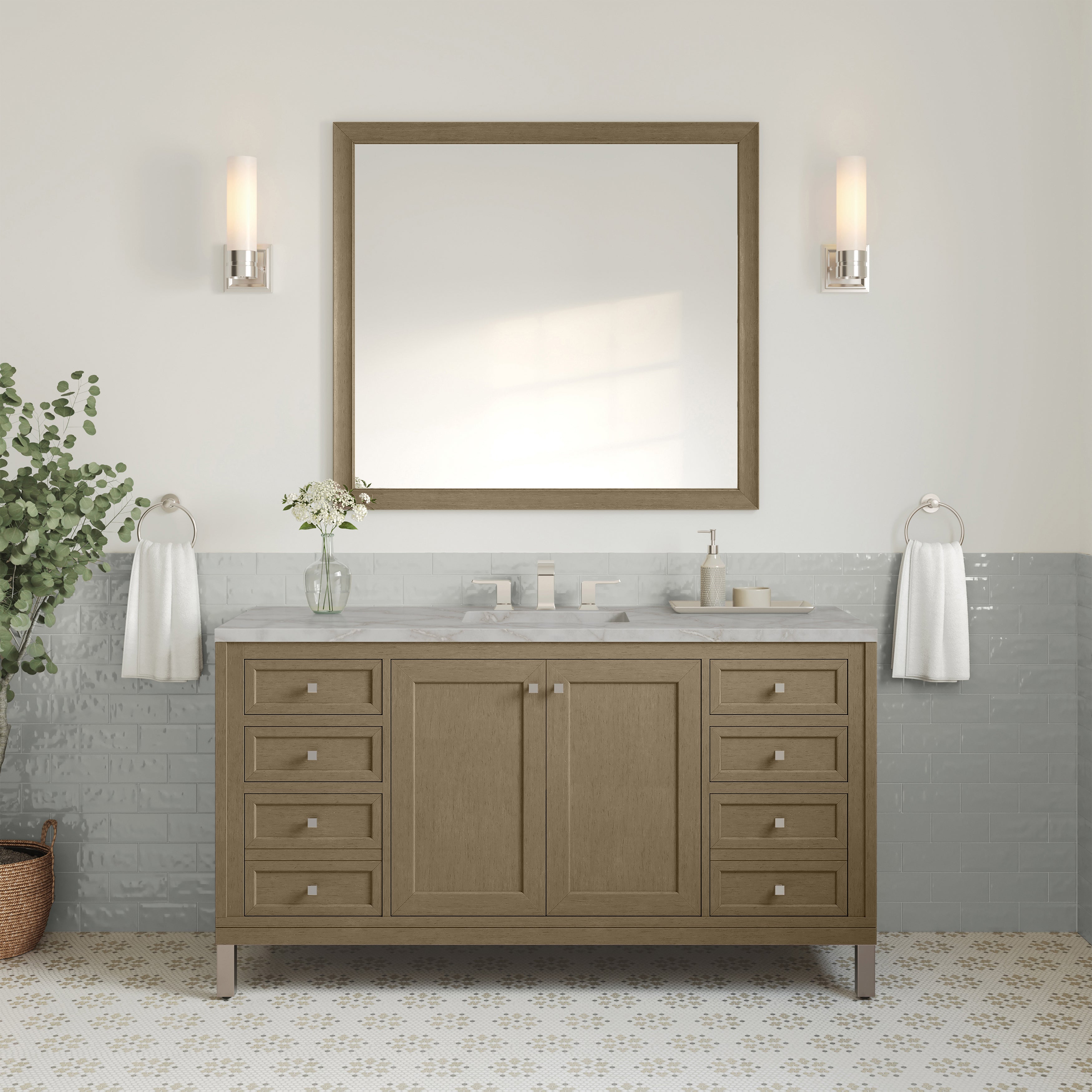 James Martin Chicago 60" Single Vanity in Walnut Whisper with 3cm Countertop and FreePower Wireless Charger