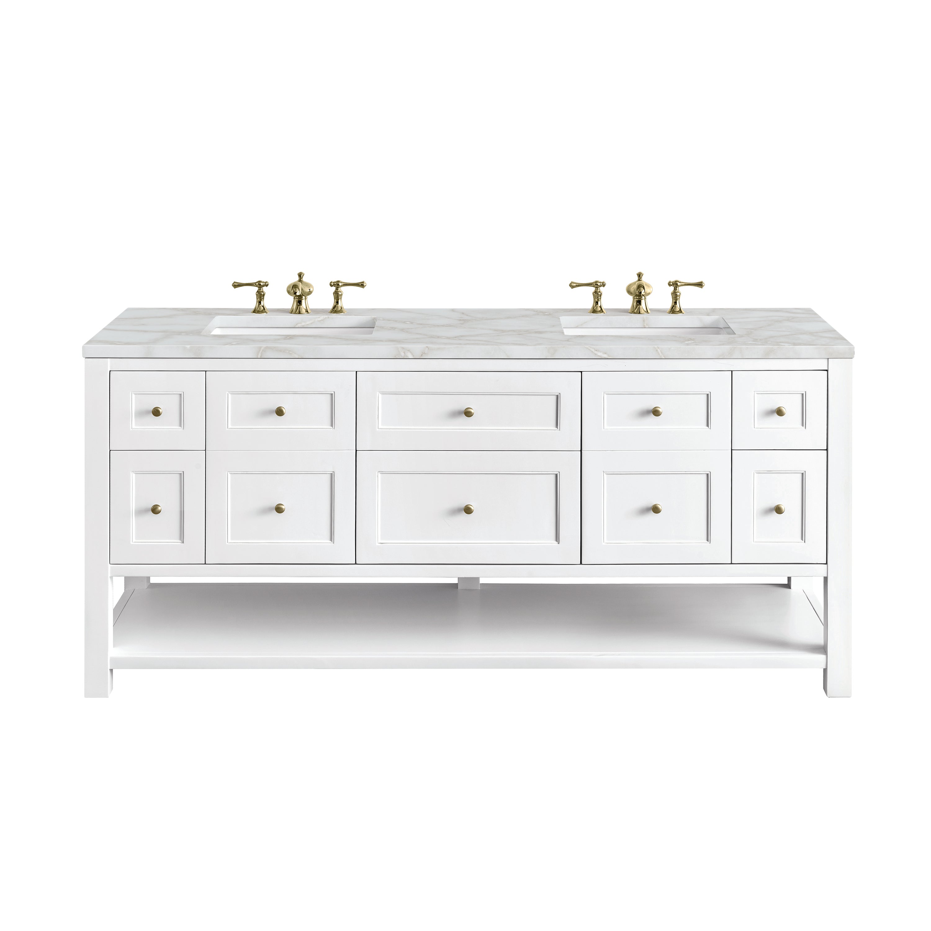 James Martin Breckenridge 72" Double Vanity in Bright White with 3cm Countertop and FreePower Wireless Charger