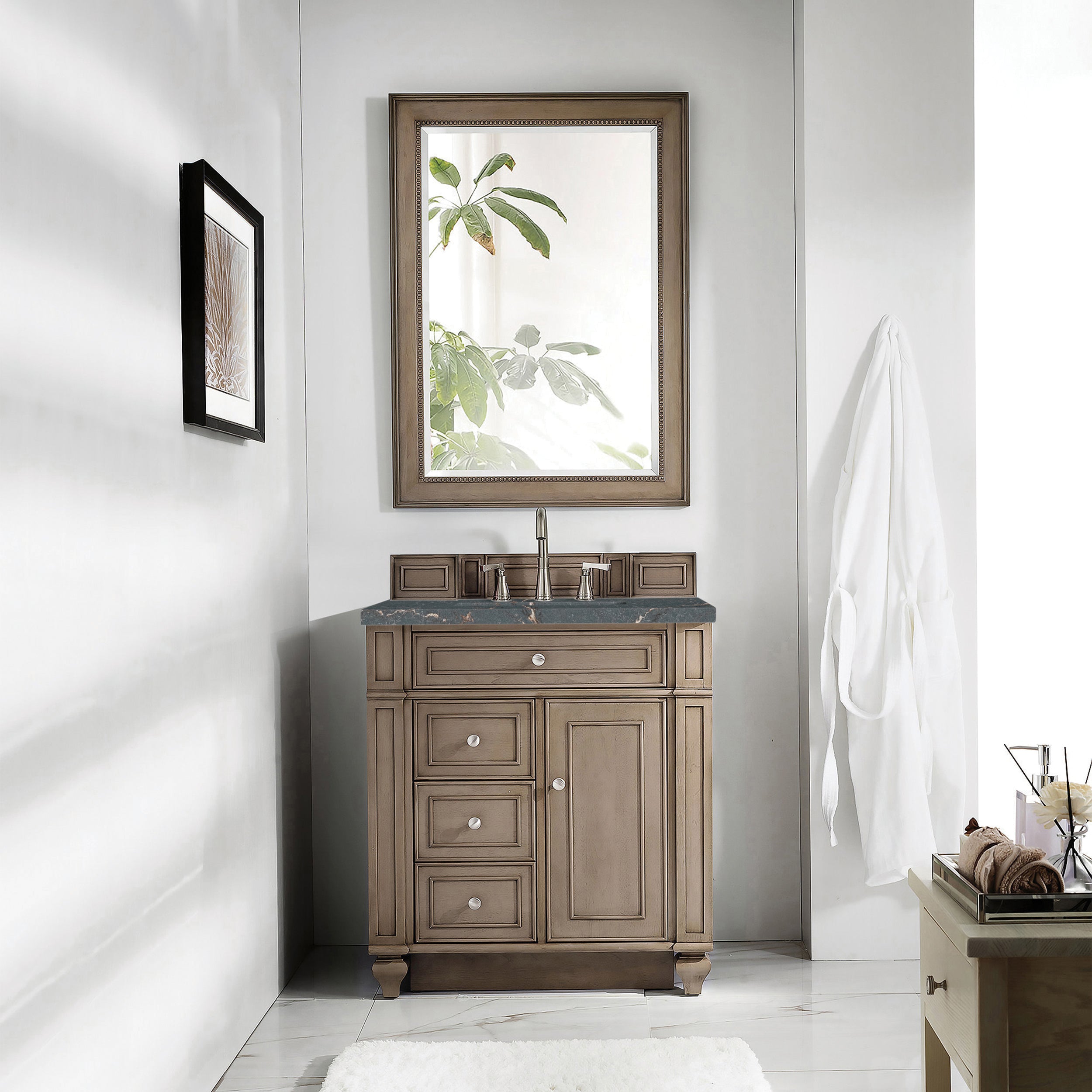 James Martin Bristol 30" Single Vanity in Whitewashed Walnut with 3cm Countertop