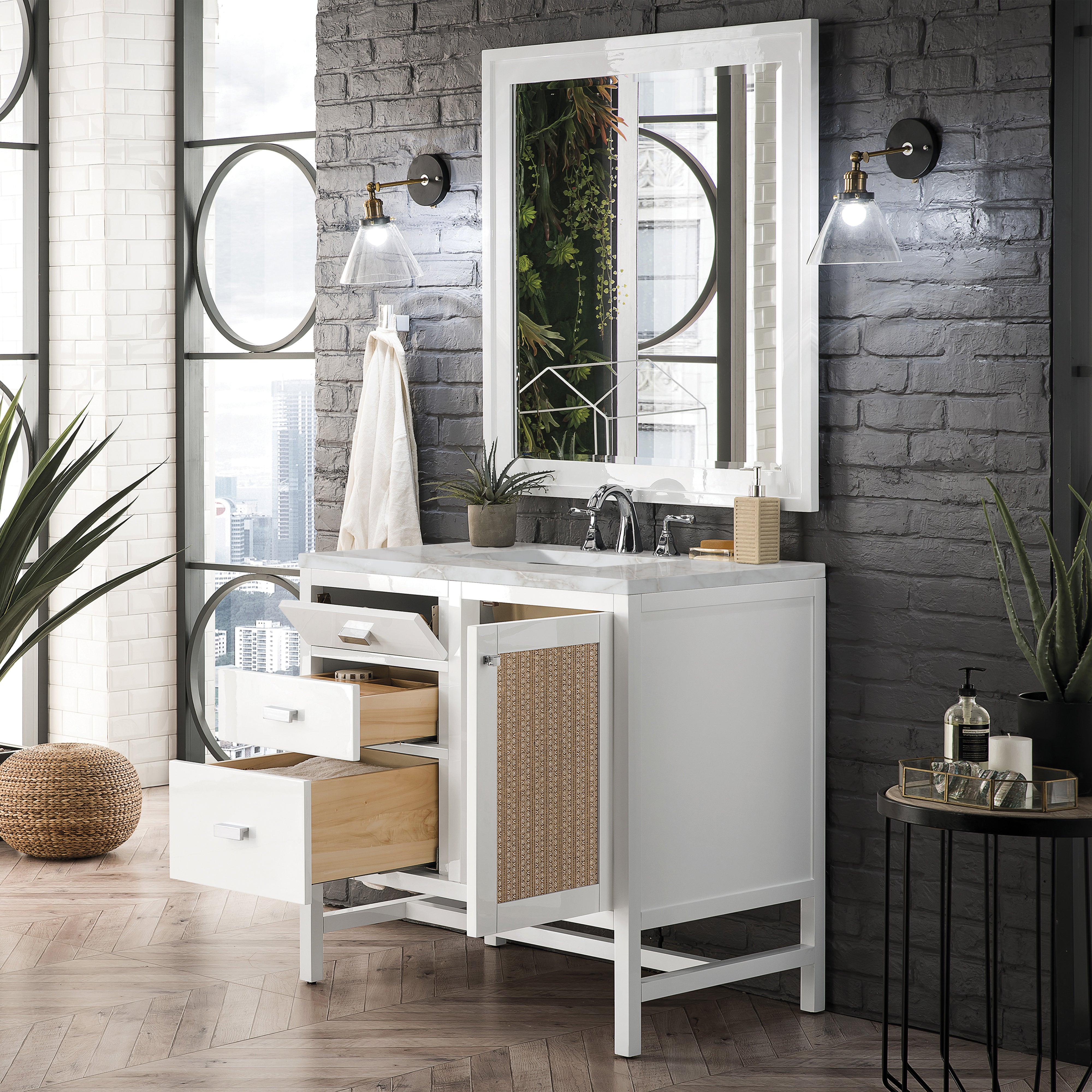 James Martin Addison 36" Single Vanity in Glossy White with 3cm Countertop