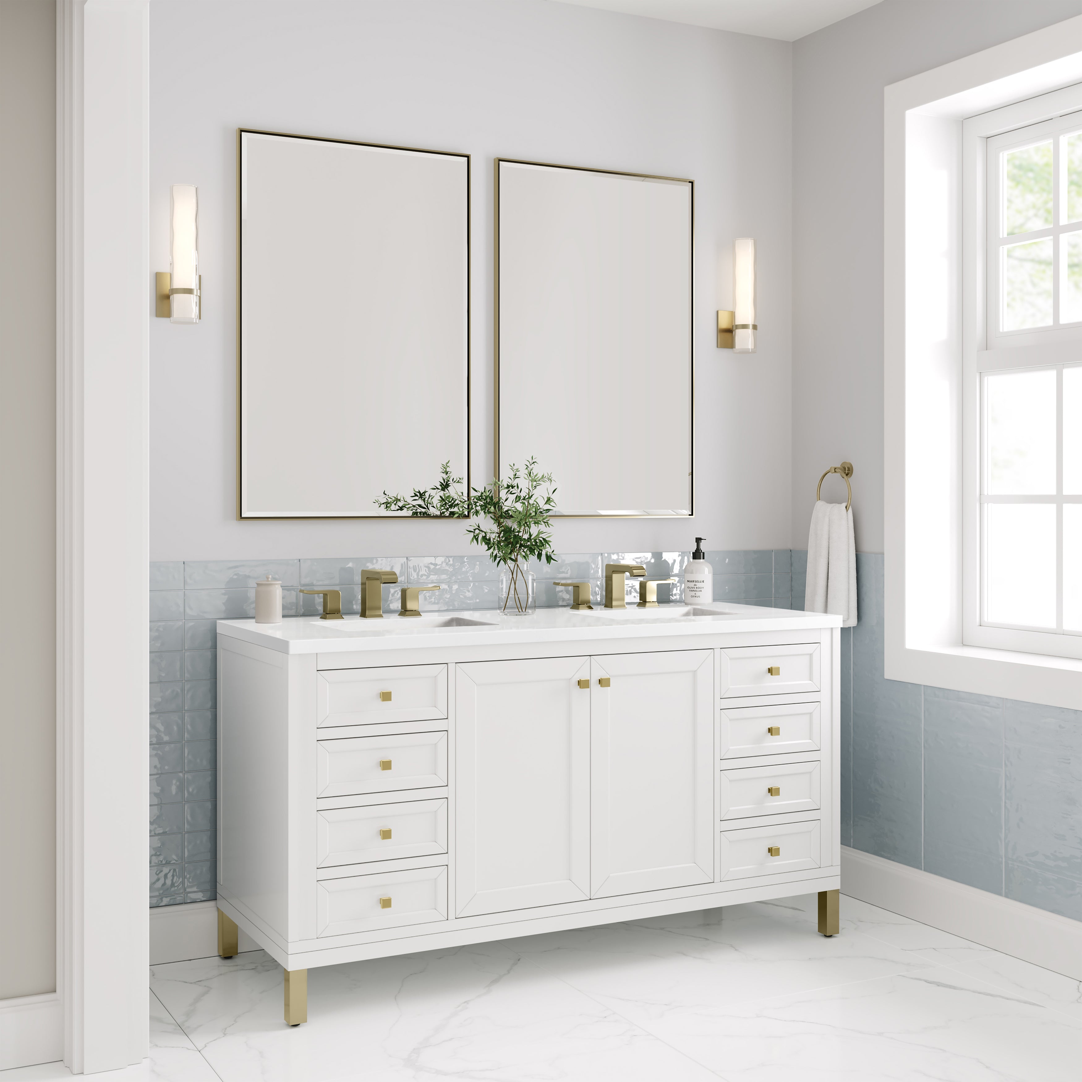 James Martin Chicago 60" Double Vanity in Glossy White with 3cm Countertop