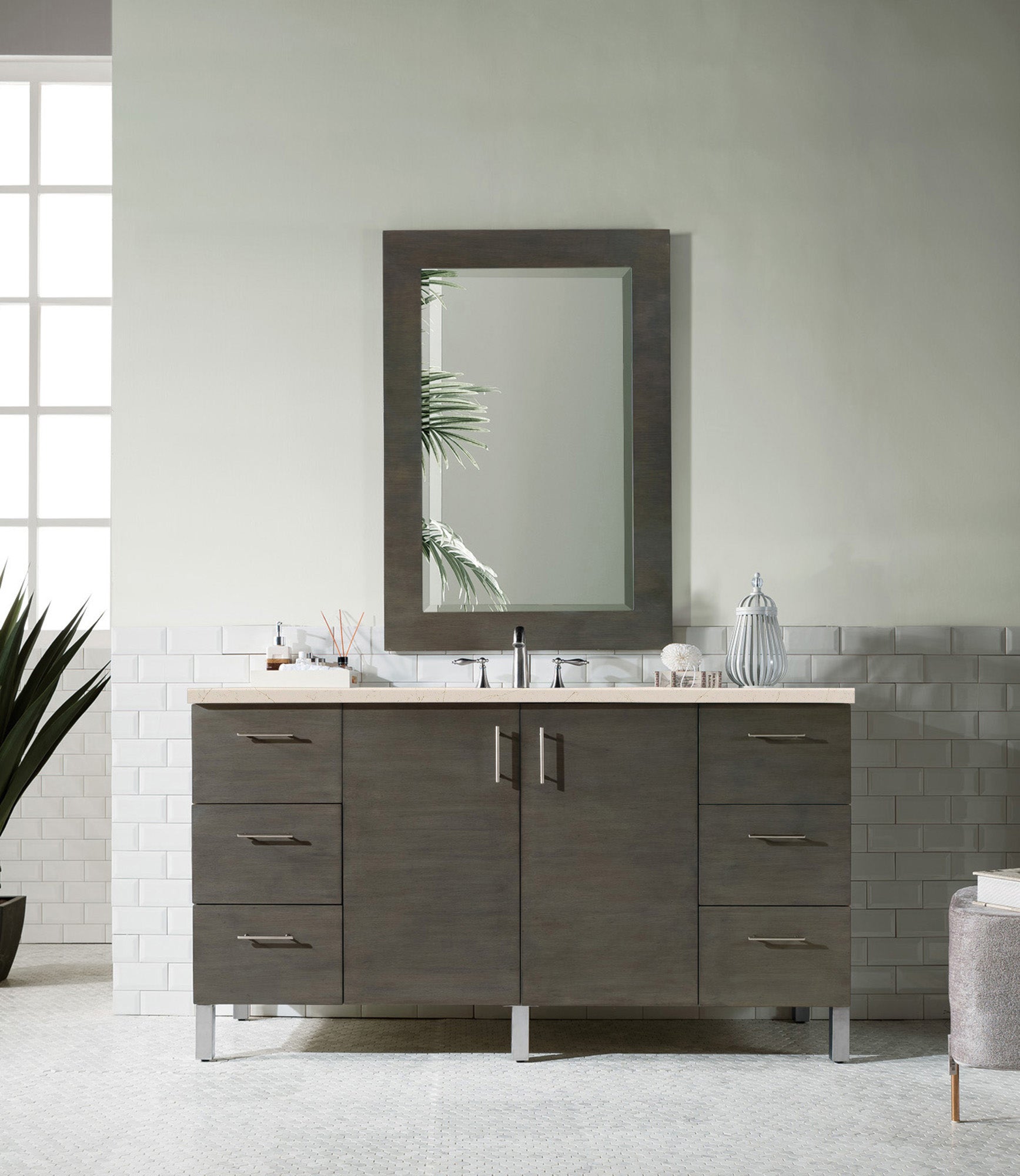 James Martin Metropolitan 60" Single Vanity in Silver Oak with 3cm Countertop