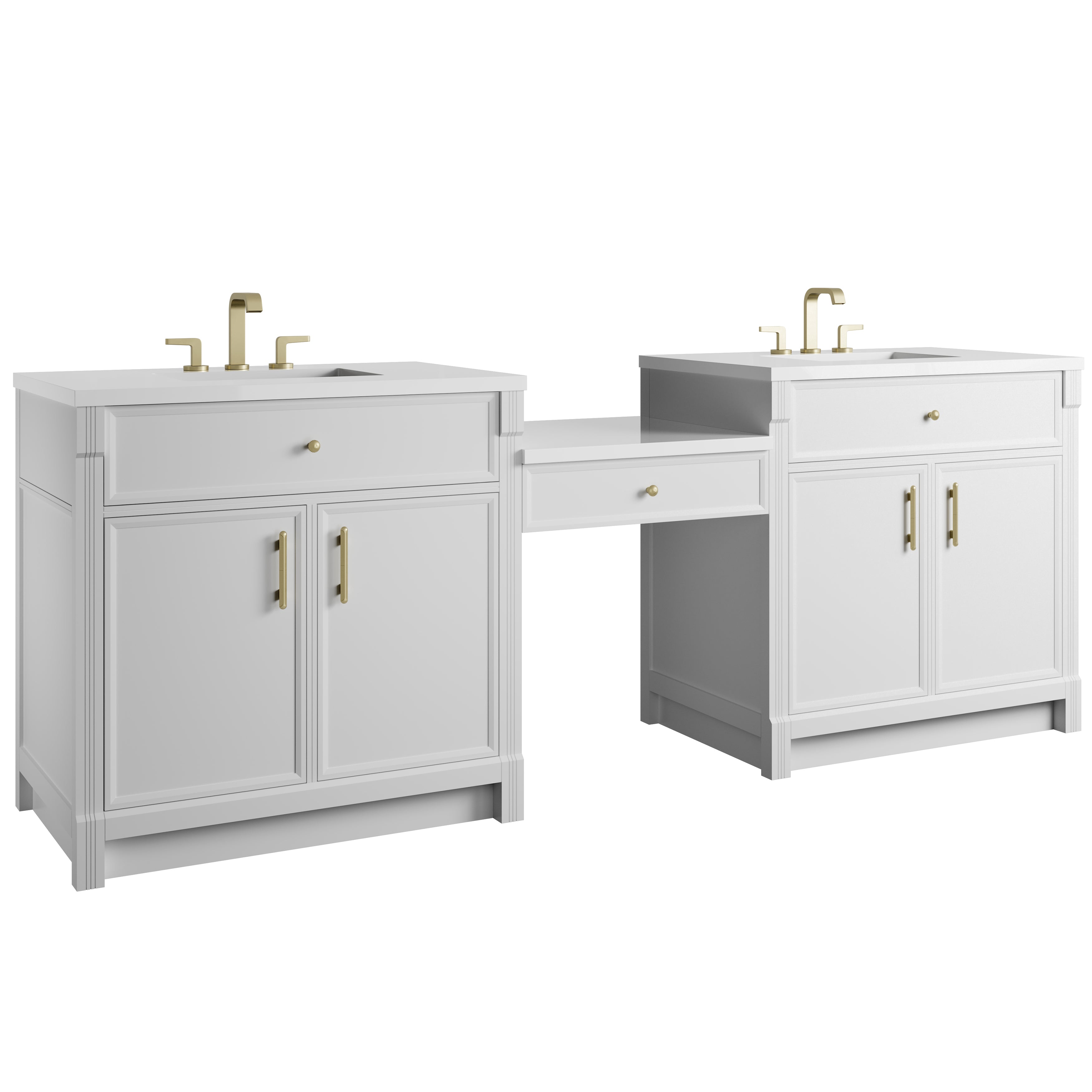 James Martin Bellshire 96" Dual Vanity Set with 24" Make-Up Counter in Bright White with 3cm Countertop