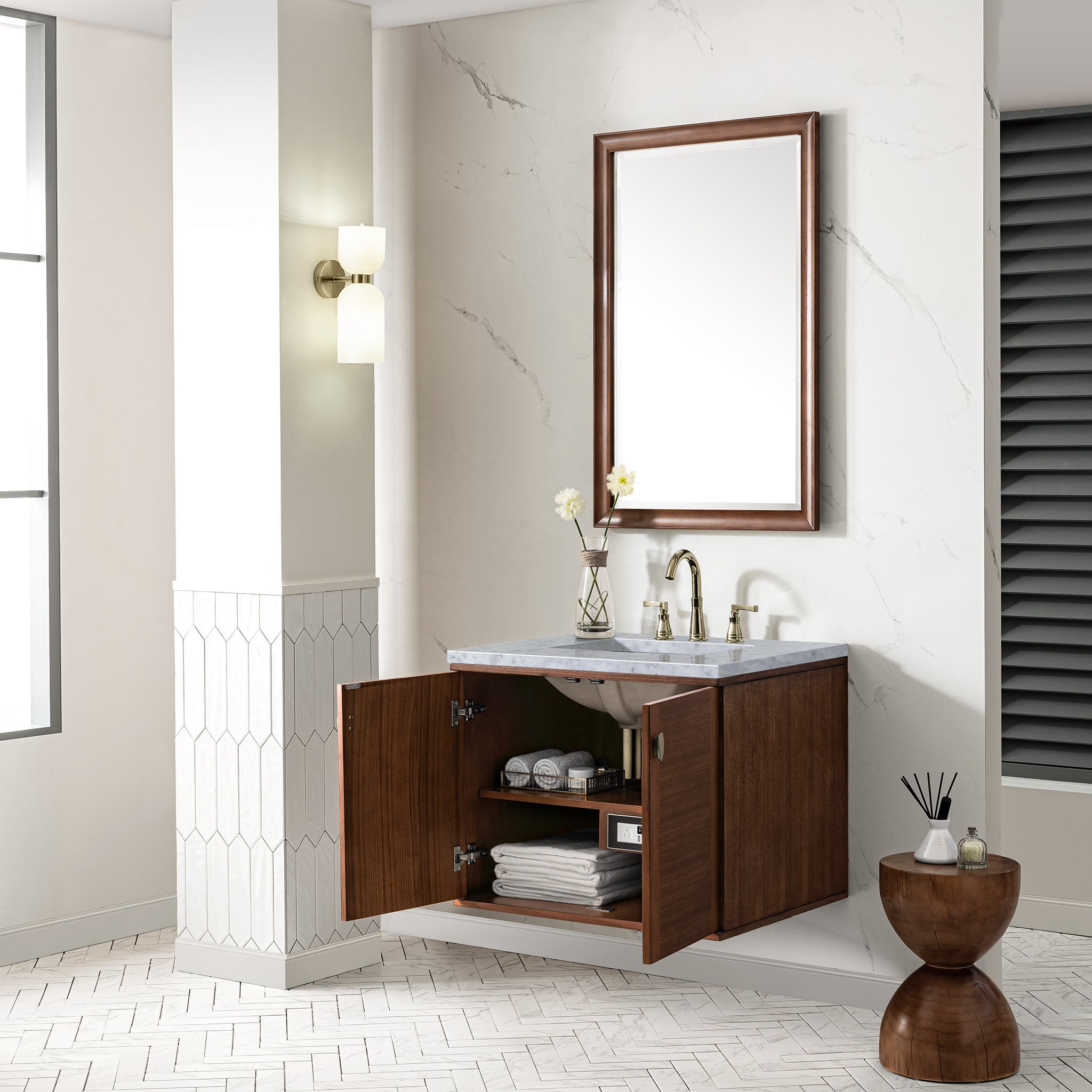James Martin Amberly 30" Single Vanity in Mid-Century Walnut with 3cm Countertop