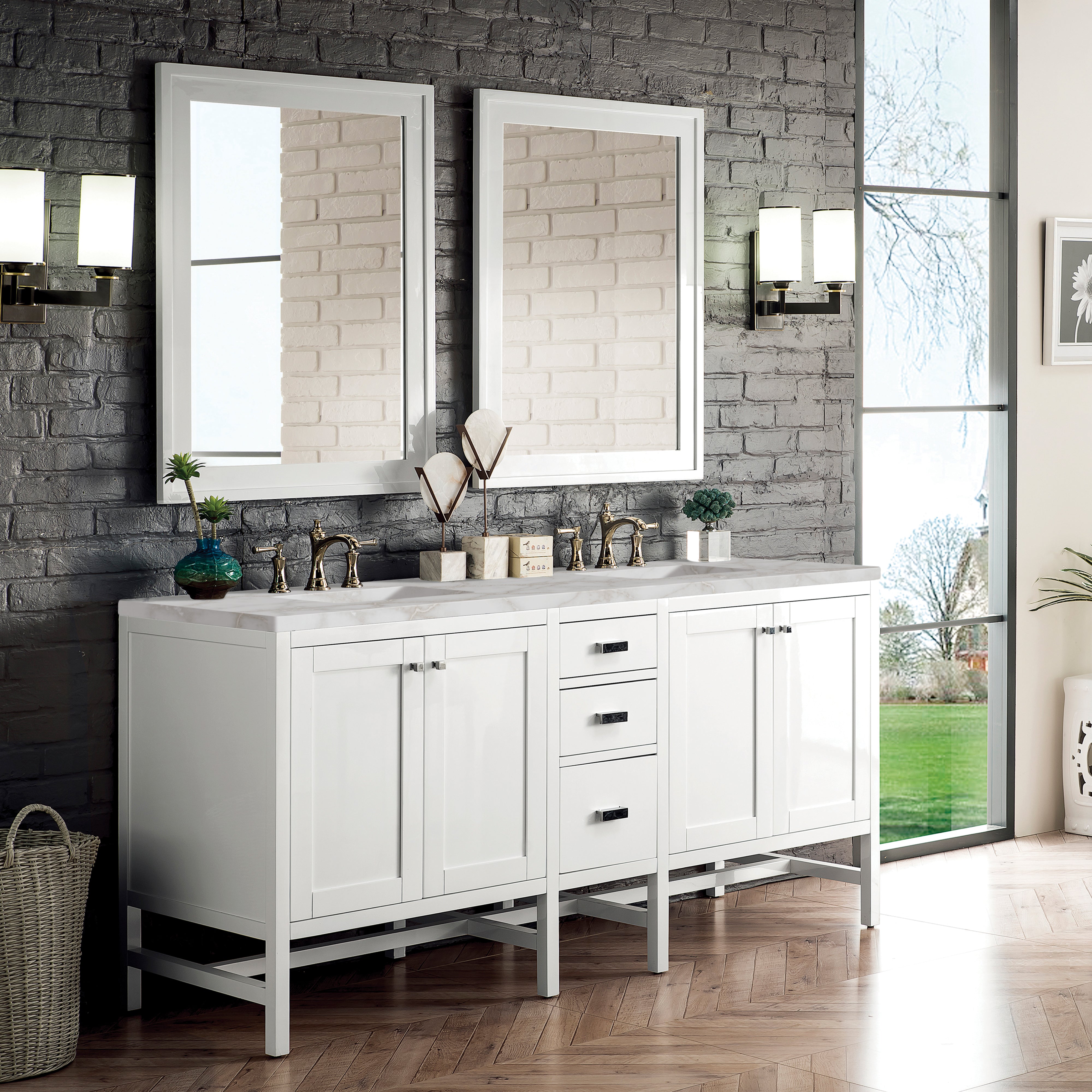 James Martin Addison 72" Double Vanity in Glossy White with 3cm Countertop