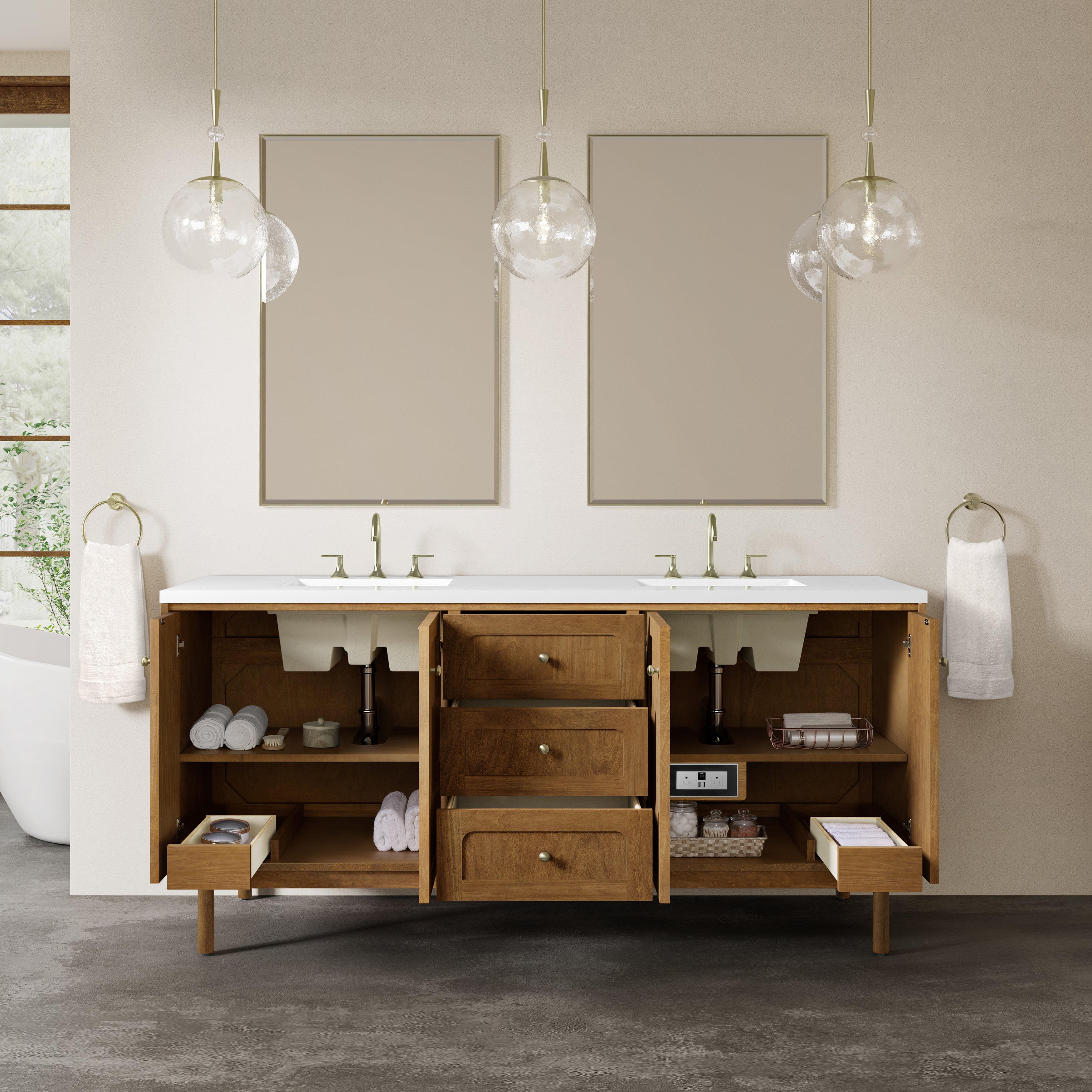 James Martin Laurent 72" Double Vanity in Honey Oak with 3cm Countertop