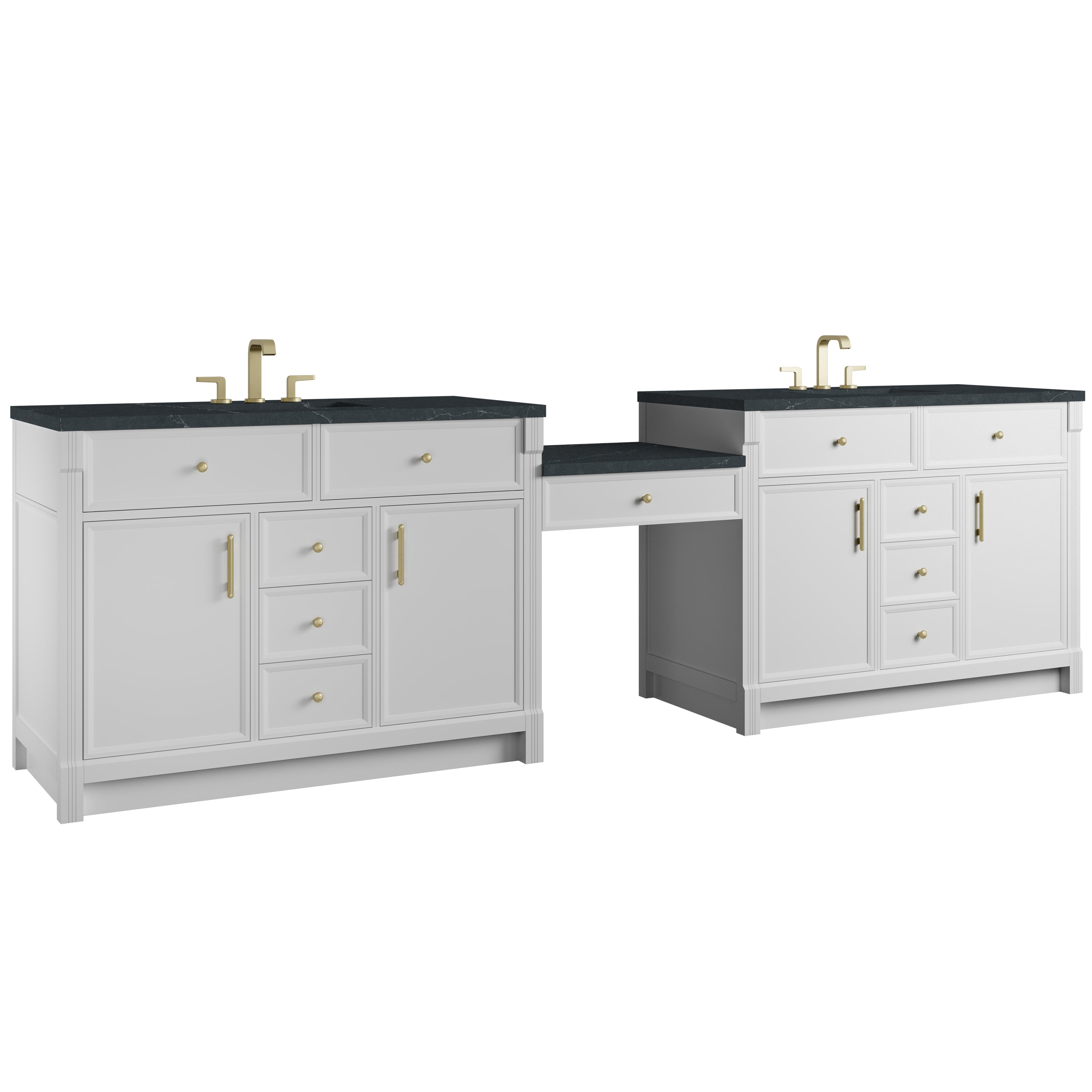 James Martin Bellshire 120" Dual Vanity Set with 24" Make-Up Counter in Bright White with 3cm Countertop
