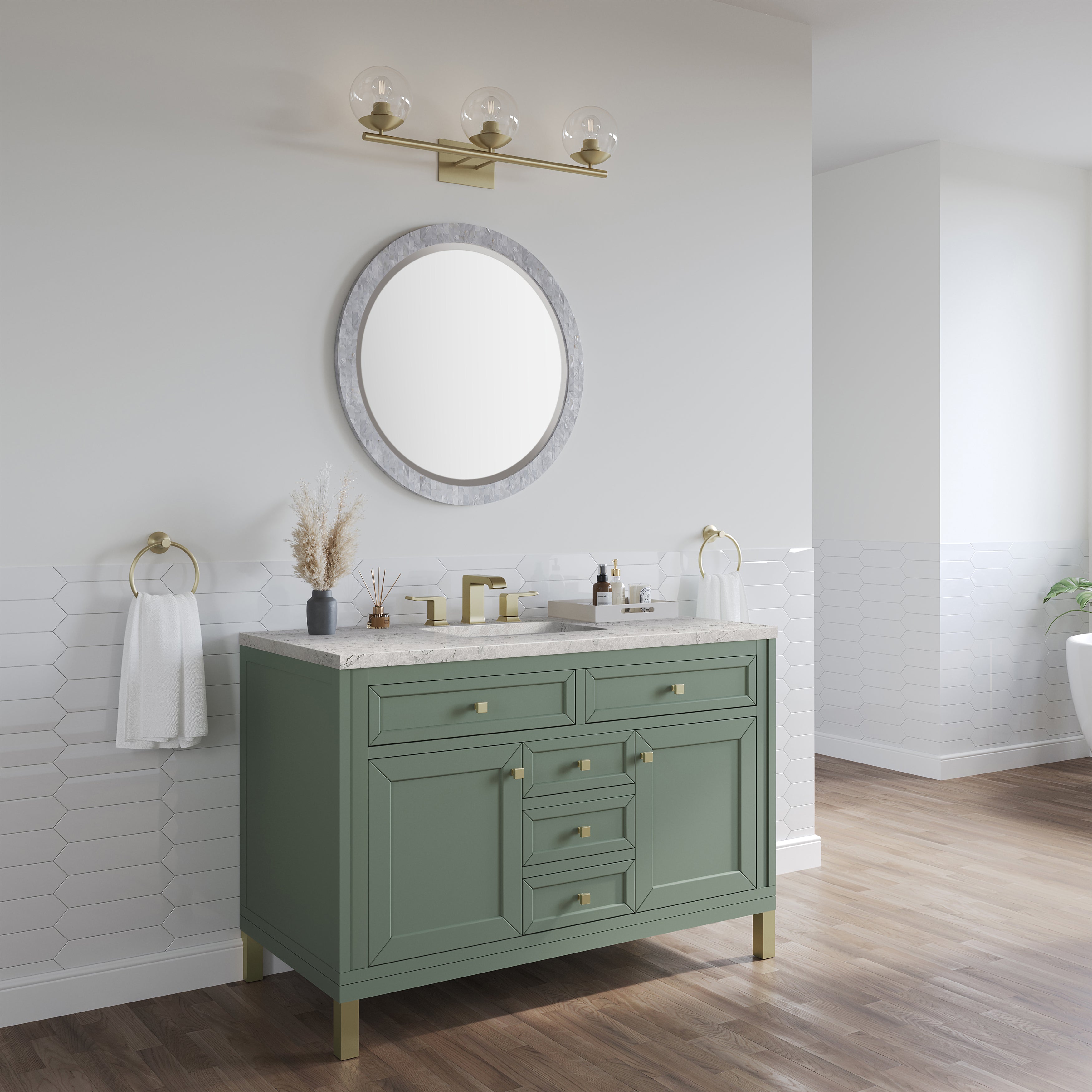 James Martin Chicago 48" Single Vanity in Smokey Celadon with 3cm Countertop and FreePower Wireless Charger