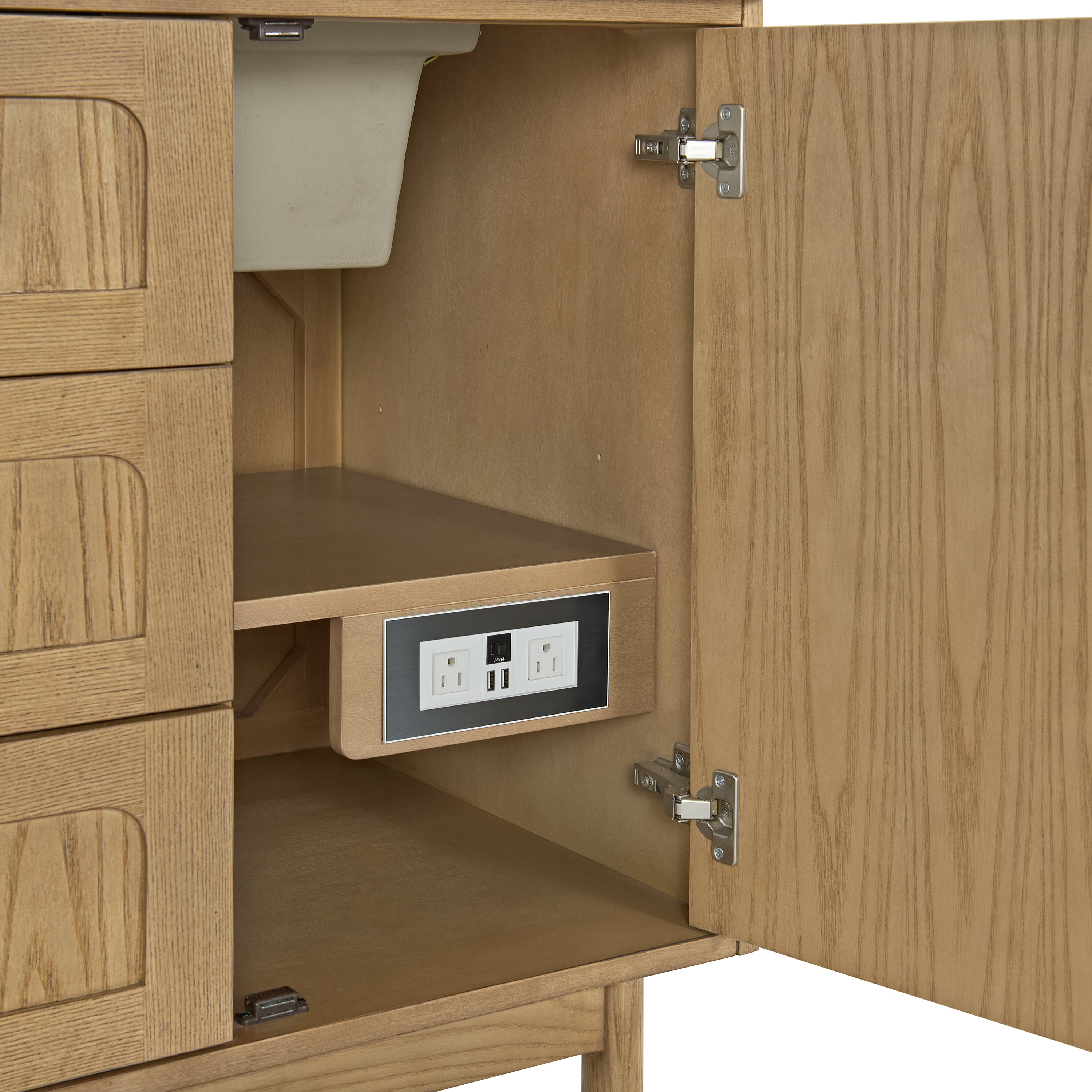 James Martin Laurent 60" Double Vanity in Light Natural Oak with 3cm Countertop and FreePower Wireless Charger