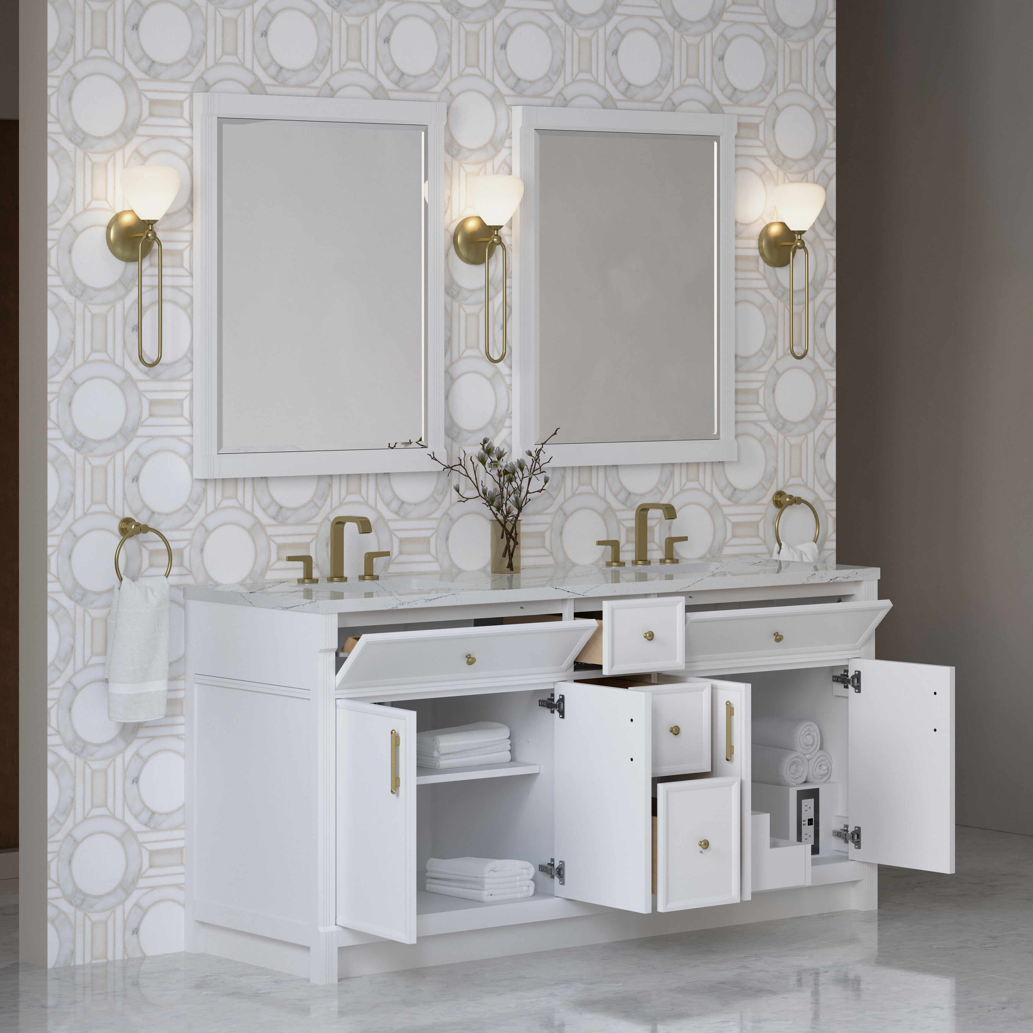James Martin Bellshire 72" Double Vanity in Bright White with 3cm Countertop