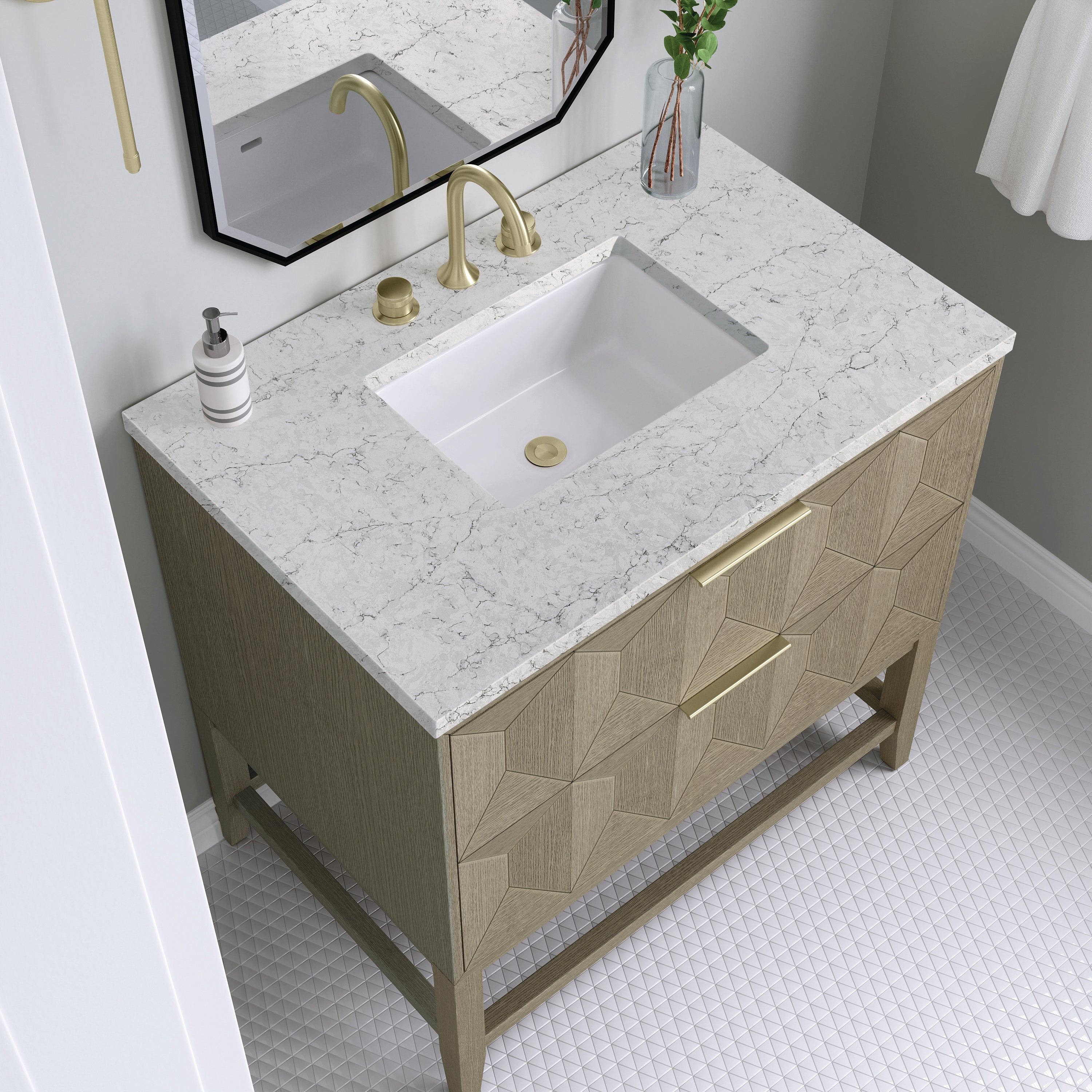 James Martin Emmeline 36" Single Vanity in Pebble Oak with 3cm Countertop