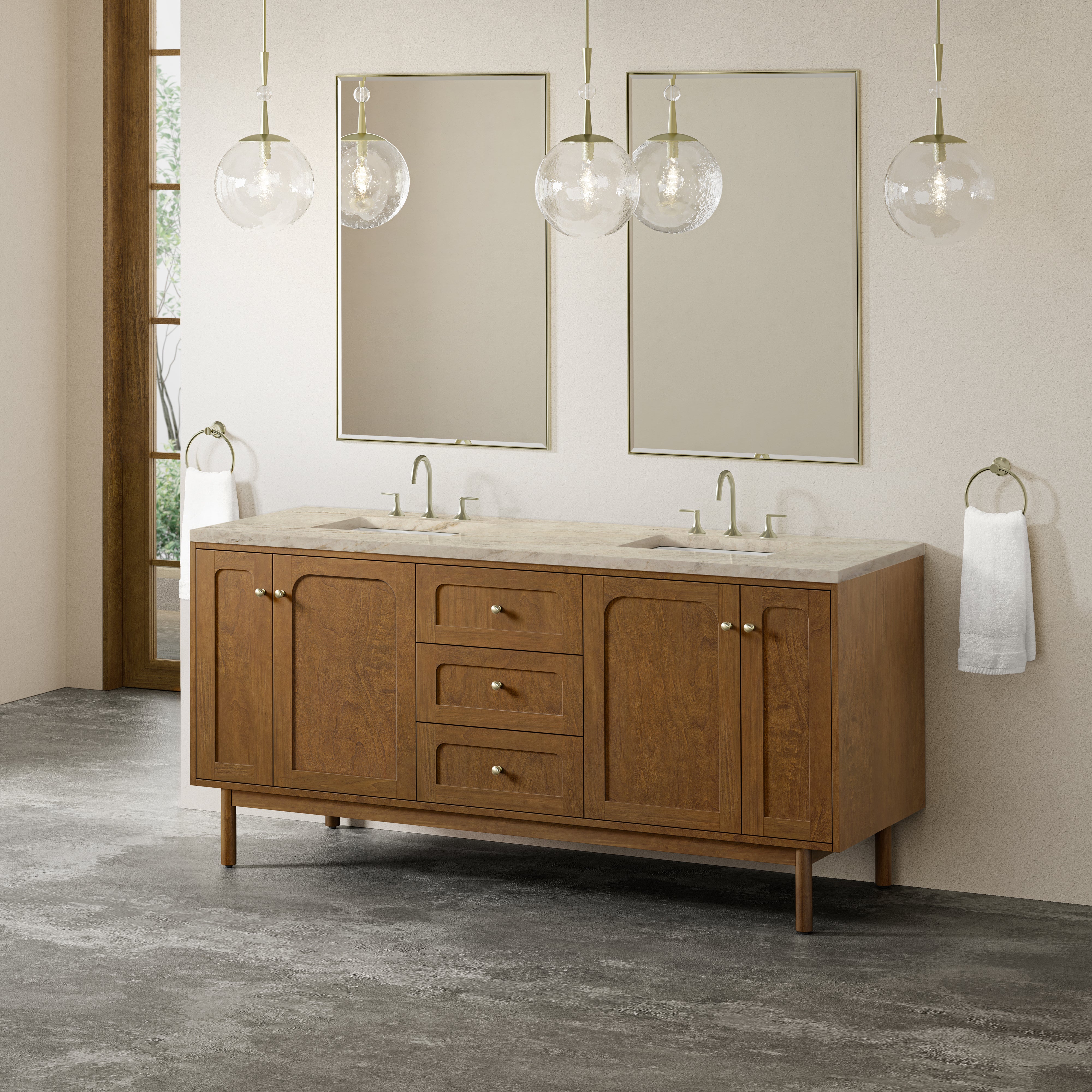 James Martin Laurent 72" Double Vanity in Honey Oak with 3cm Countertop and FreePower Wireless Charger