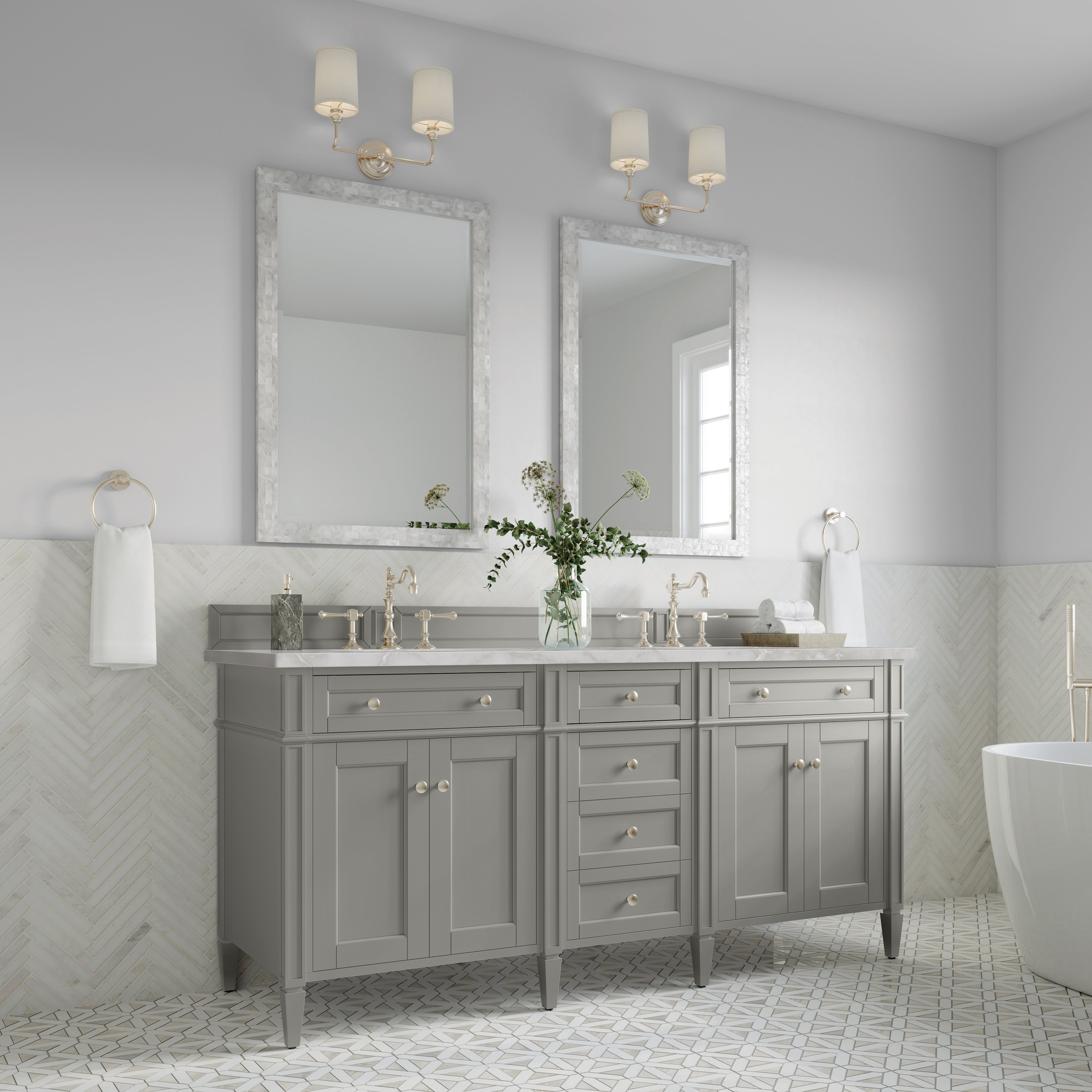James Martin Brittany 72" Double Vanity in Urban Gray with 3cm Countertop and FreePower Wireless Charger