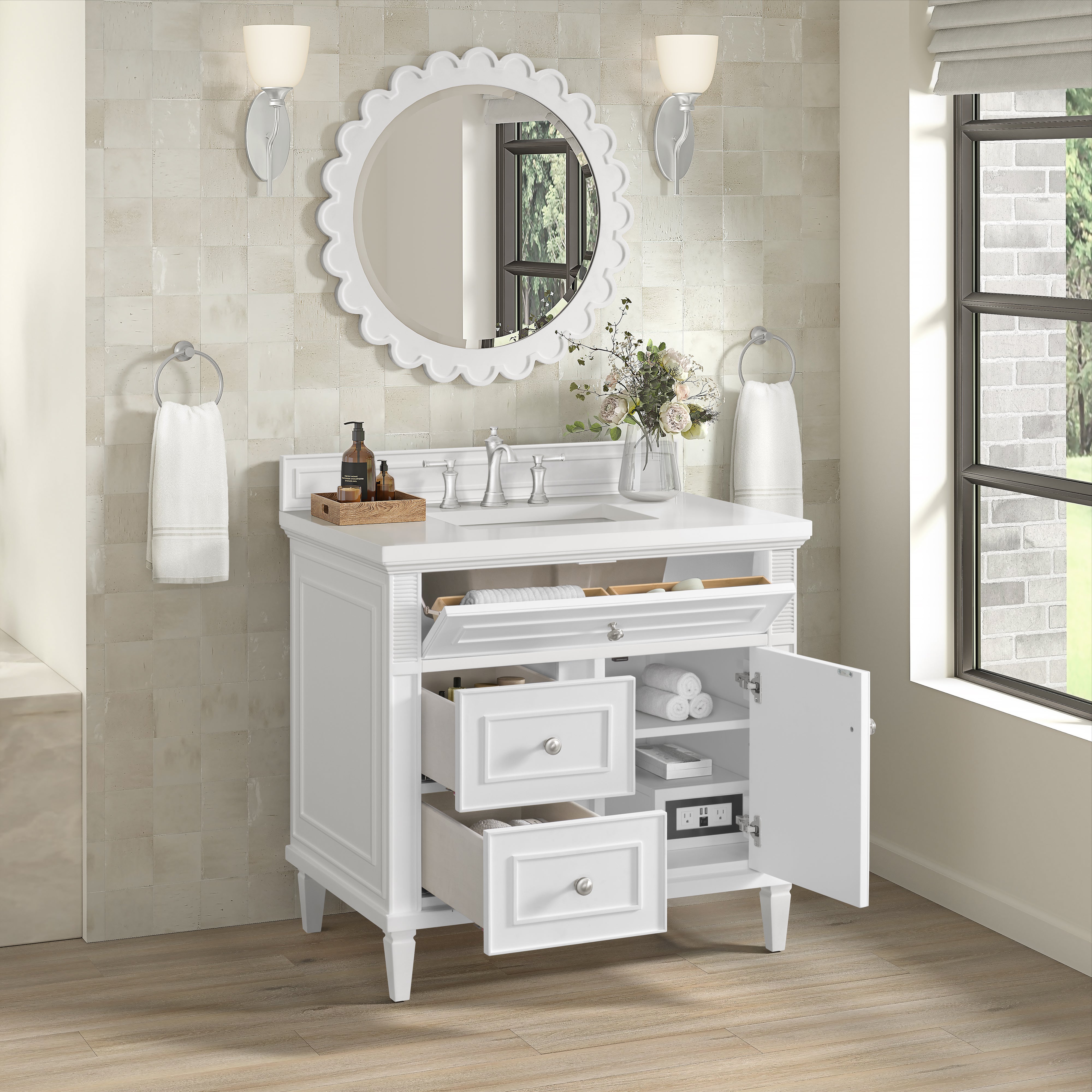 James Martin Lorelai 36" Single Vanity in Bright White with 3cm Countertop