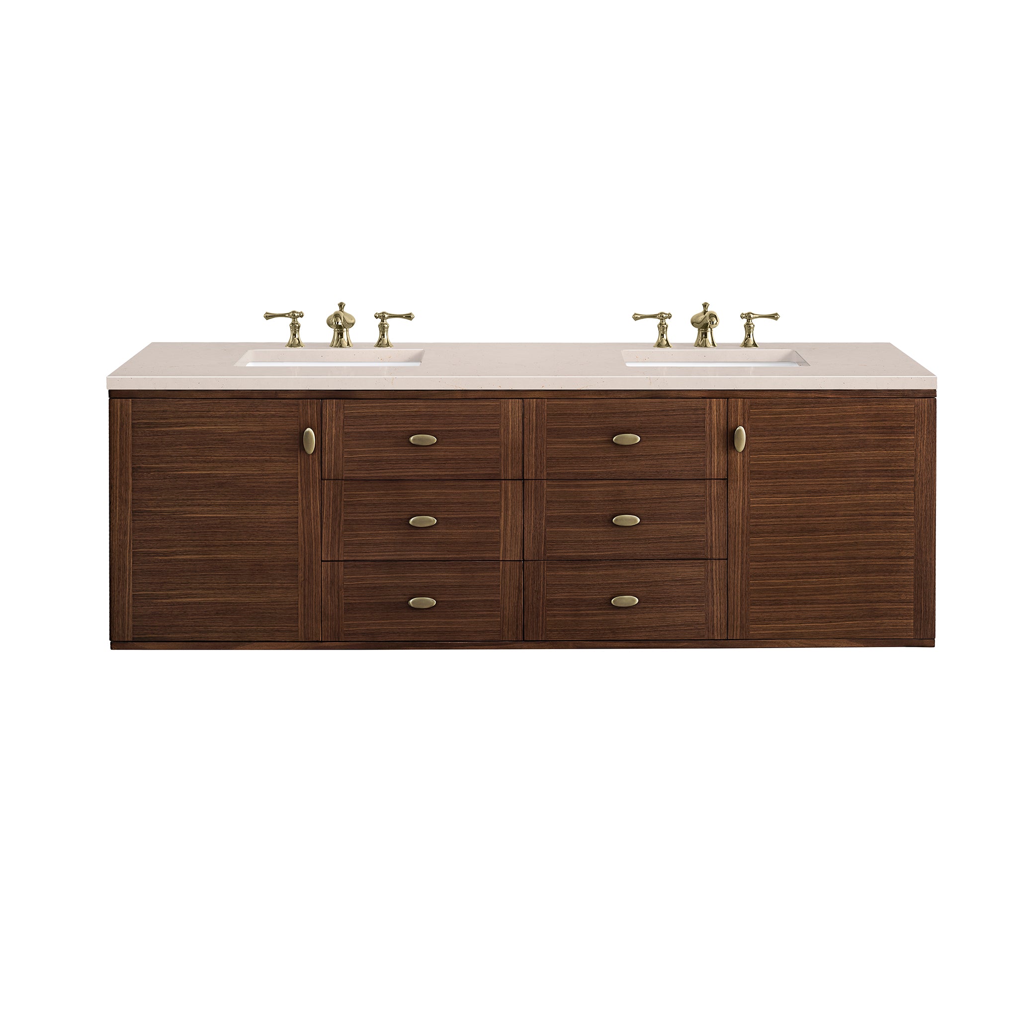 James Martin Amberly 72" Double Vanity in Mid-Century Walnut with 3cm Countertop