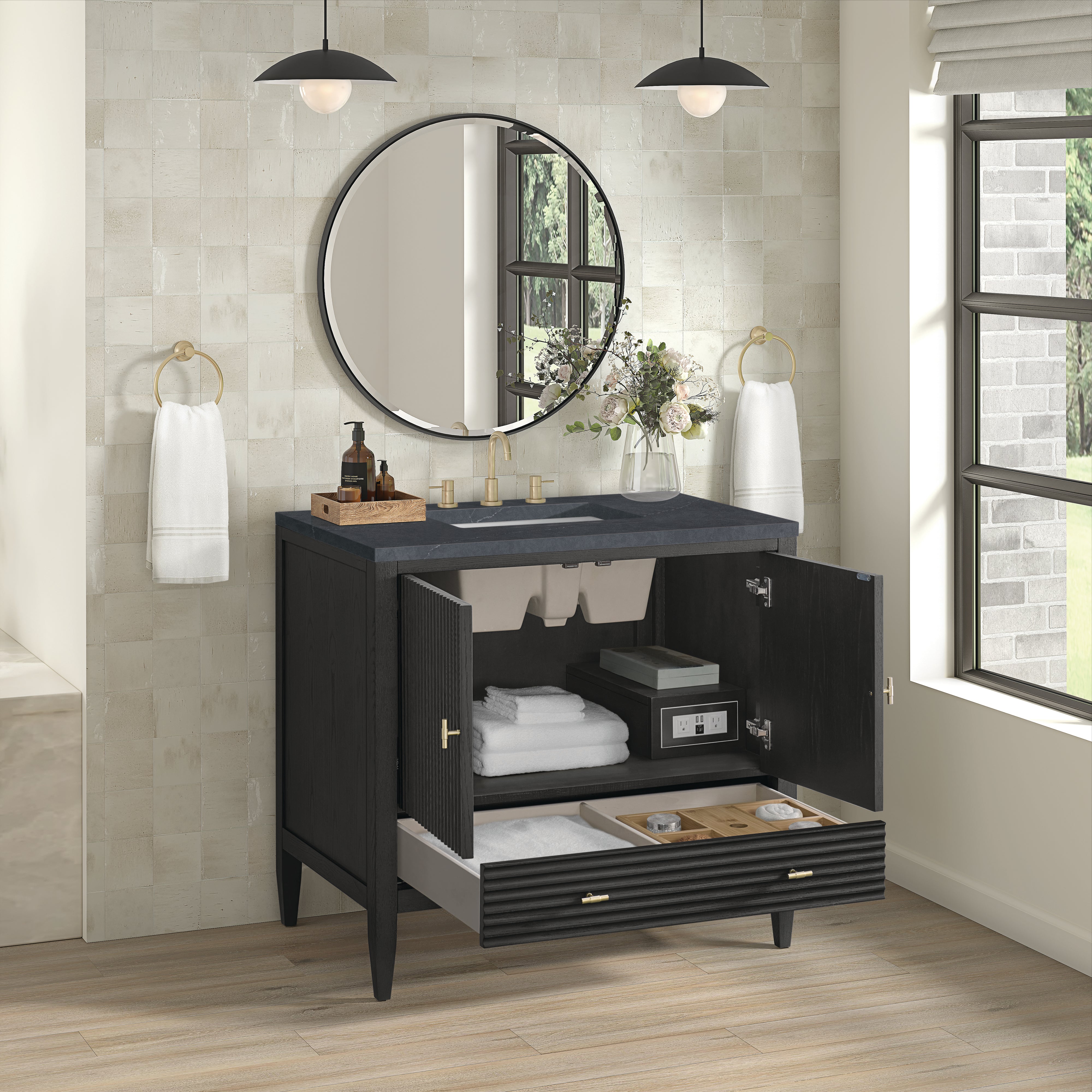 James Martin Myrrin 36" Vanity in Carbon Oak with 3cm Countertop