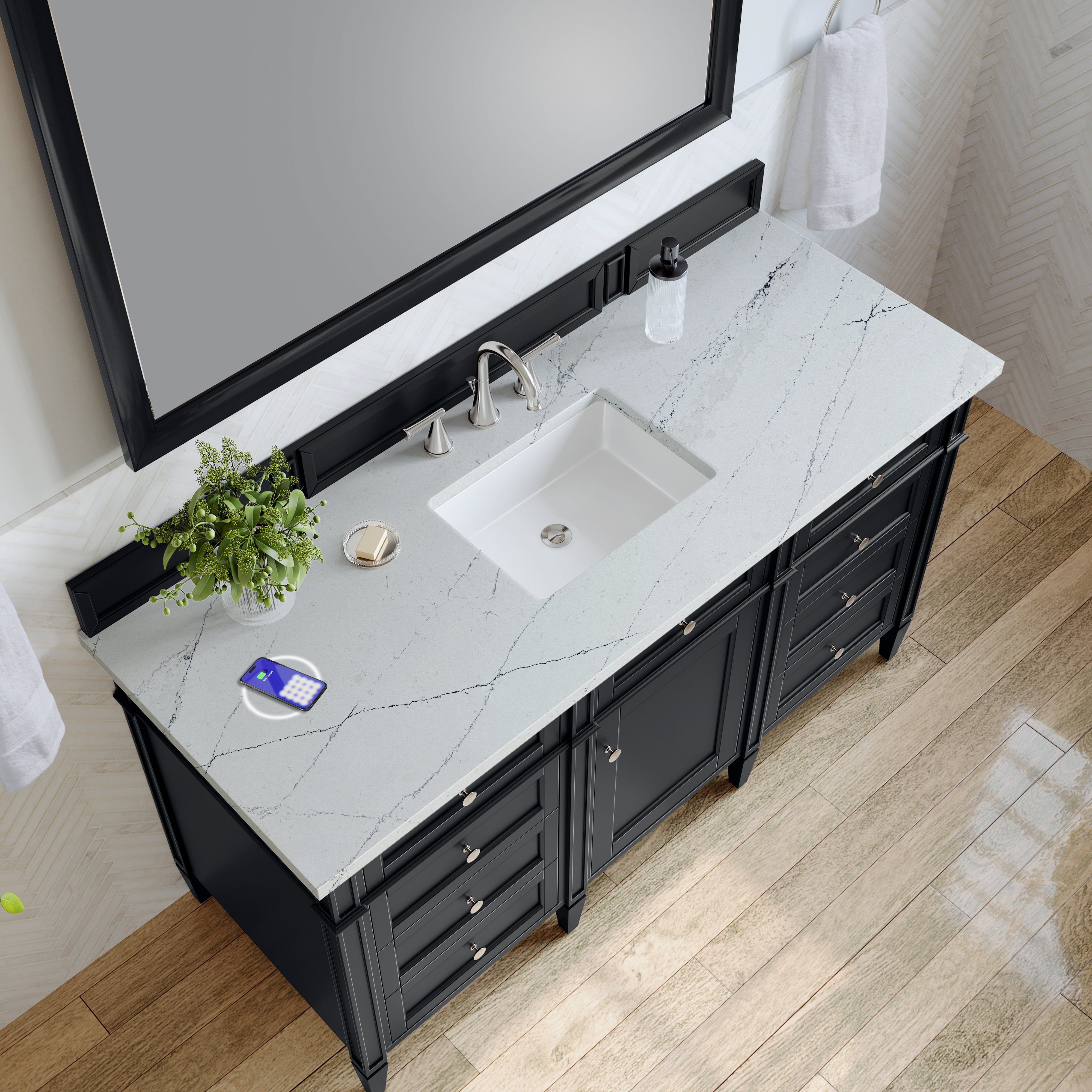 James Martin Brittany 60" Single Vanity in Black Onyx with 3cm Countertop and FreePower Wireless Charger