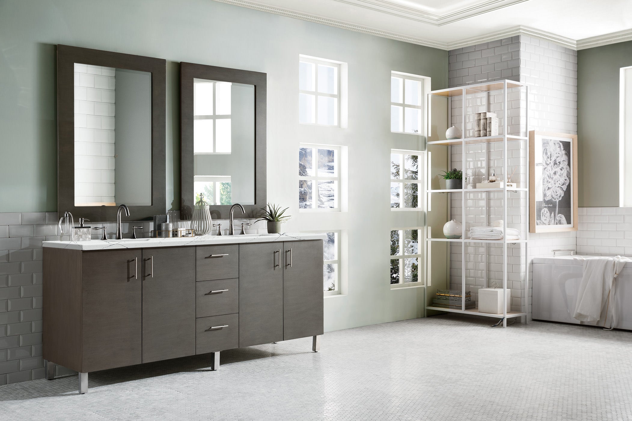 James Martin Metropolitan 72" Double Vanity in Silver Oak with 3cm Countertop