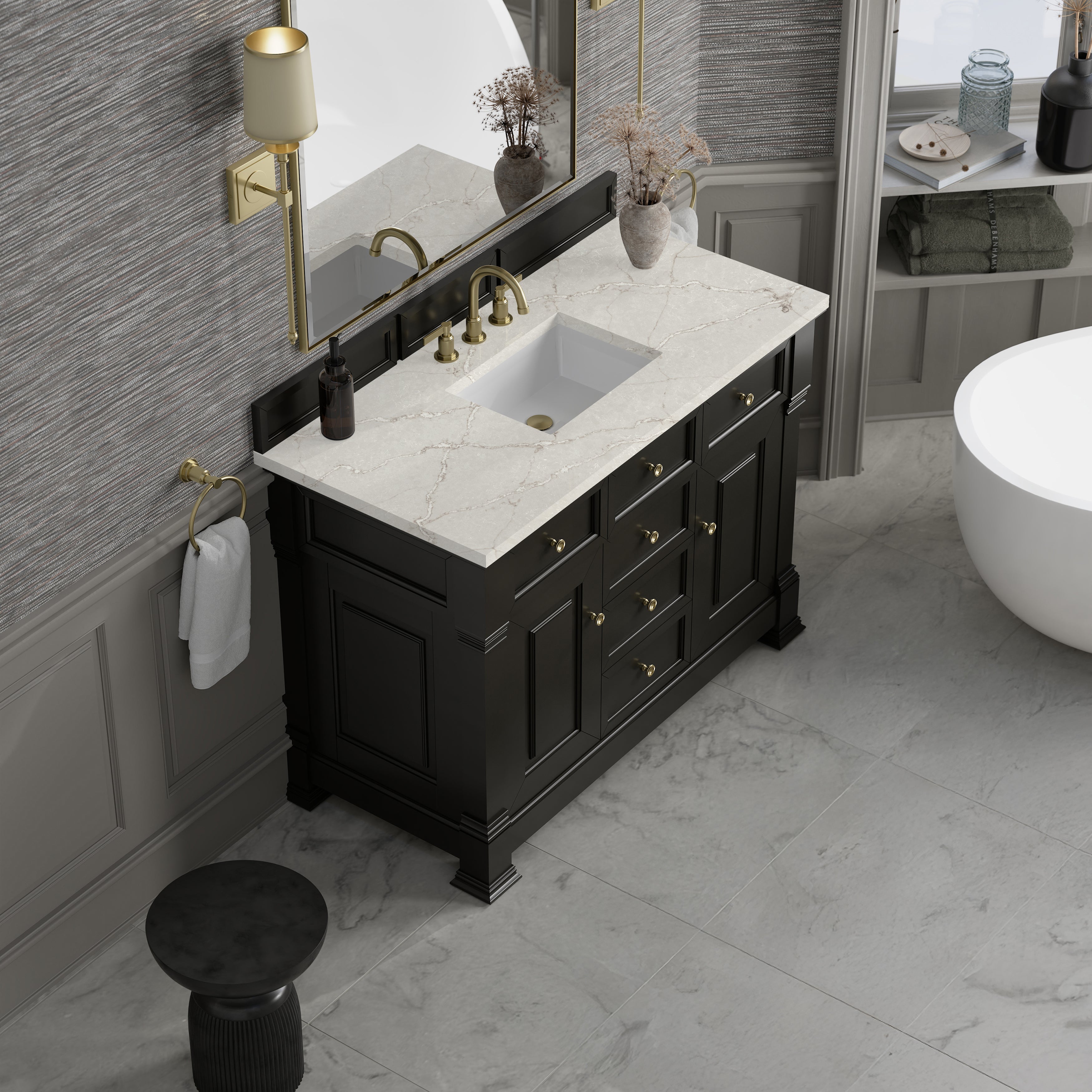 James Martin Brookfield 48" Single Vanity in Black Onyx with 3cm Countertop