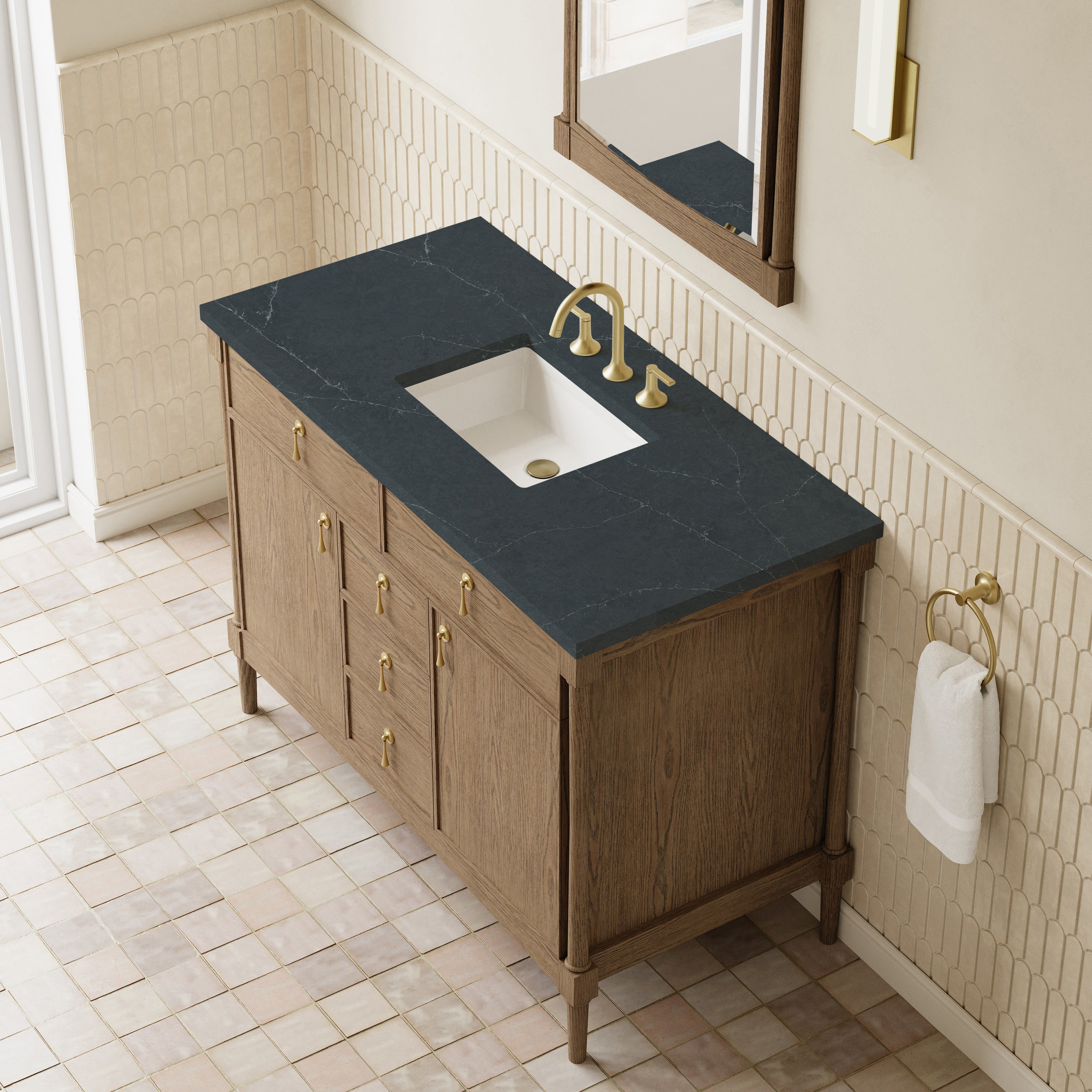 James Martin Kinnsden 48" Single Vanity in Weathered Oak with 3cm Countertop