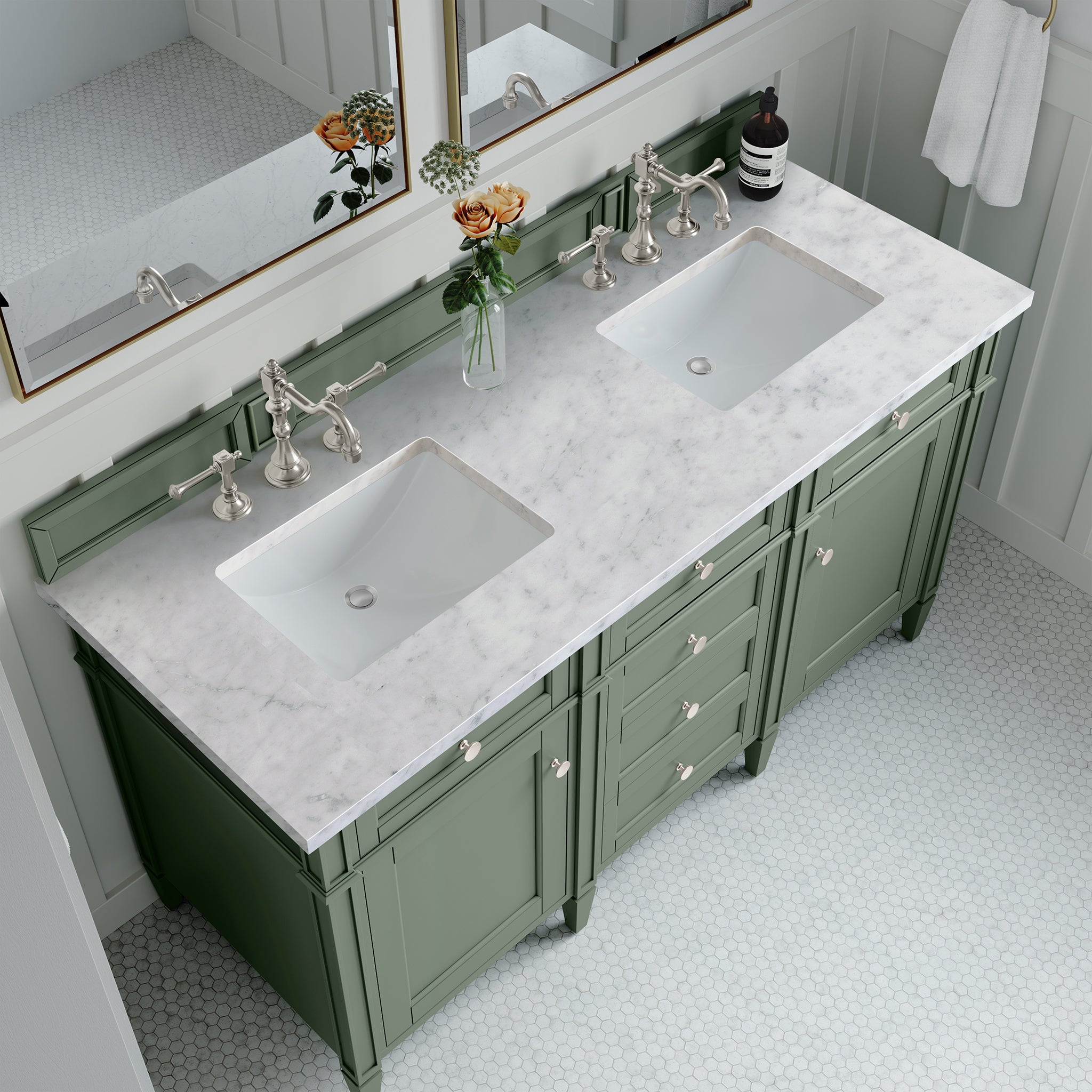 James Martin Brittany 60" Double Vanity in Smokey Celadon with 3cm Countertop