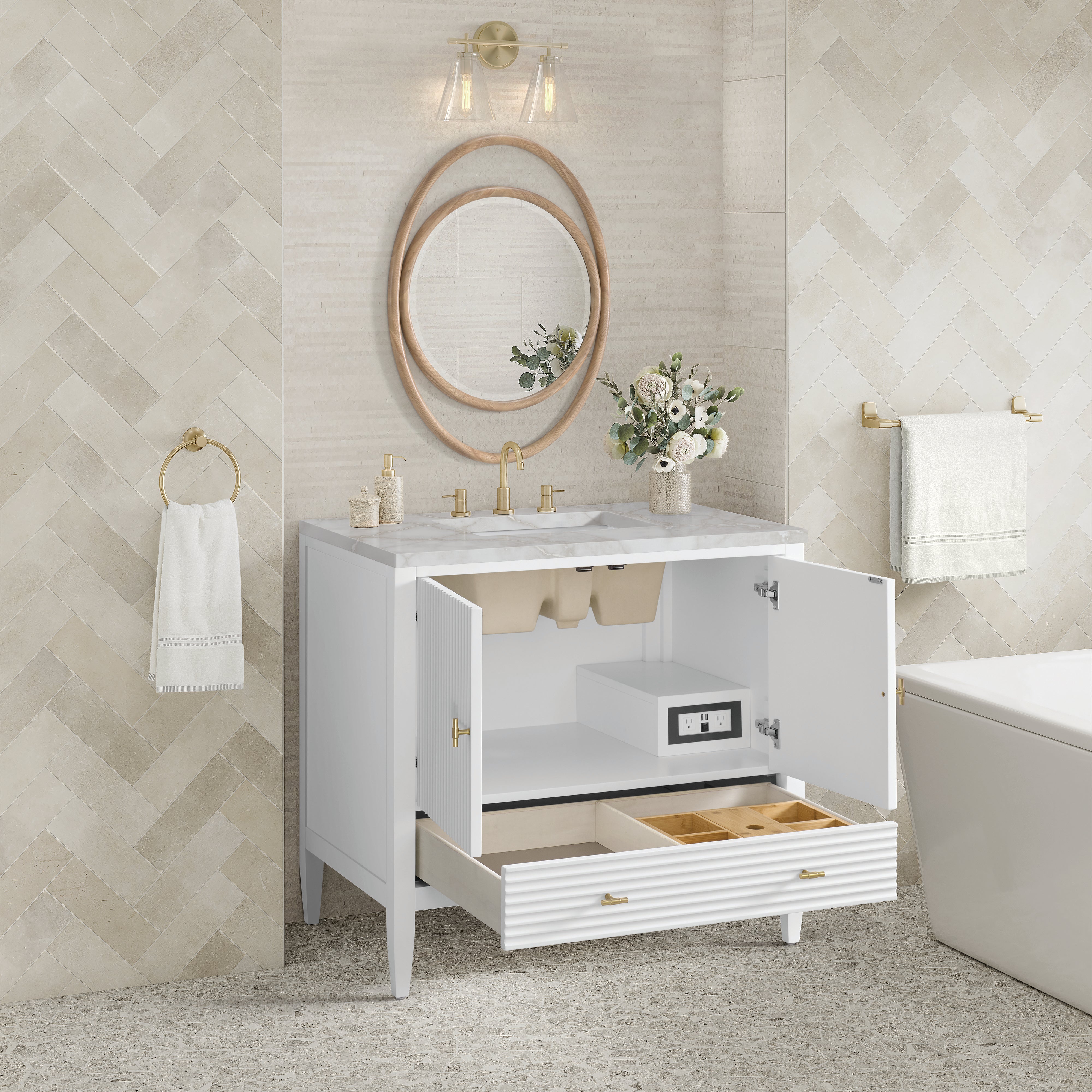 James Martin Myrrin 36" Vanity in Bright White with 3cm Countertop