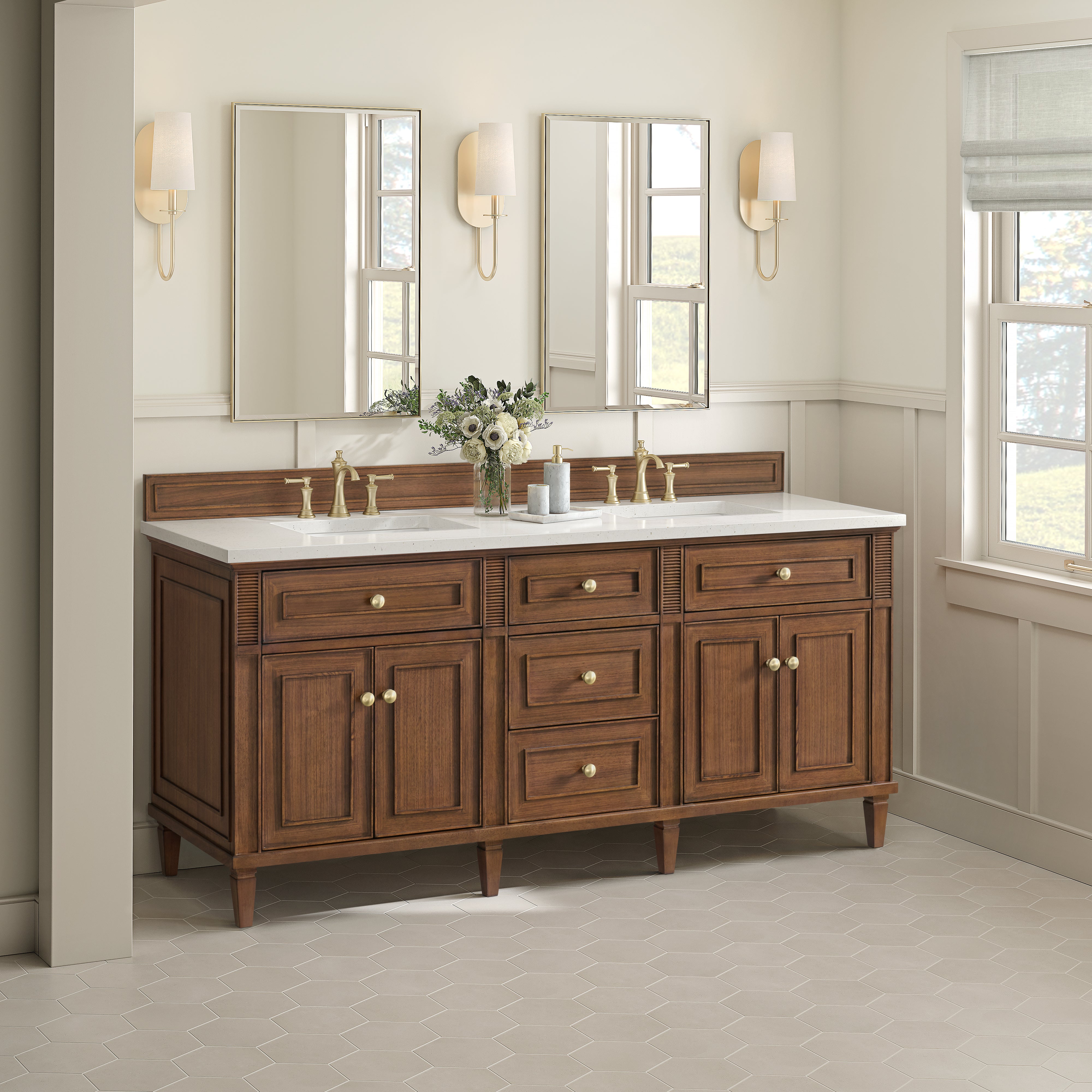 James Martin Lorelai 72"Double Vanity in Mid-Century Walnut with 3cm Countertop