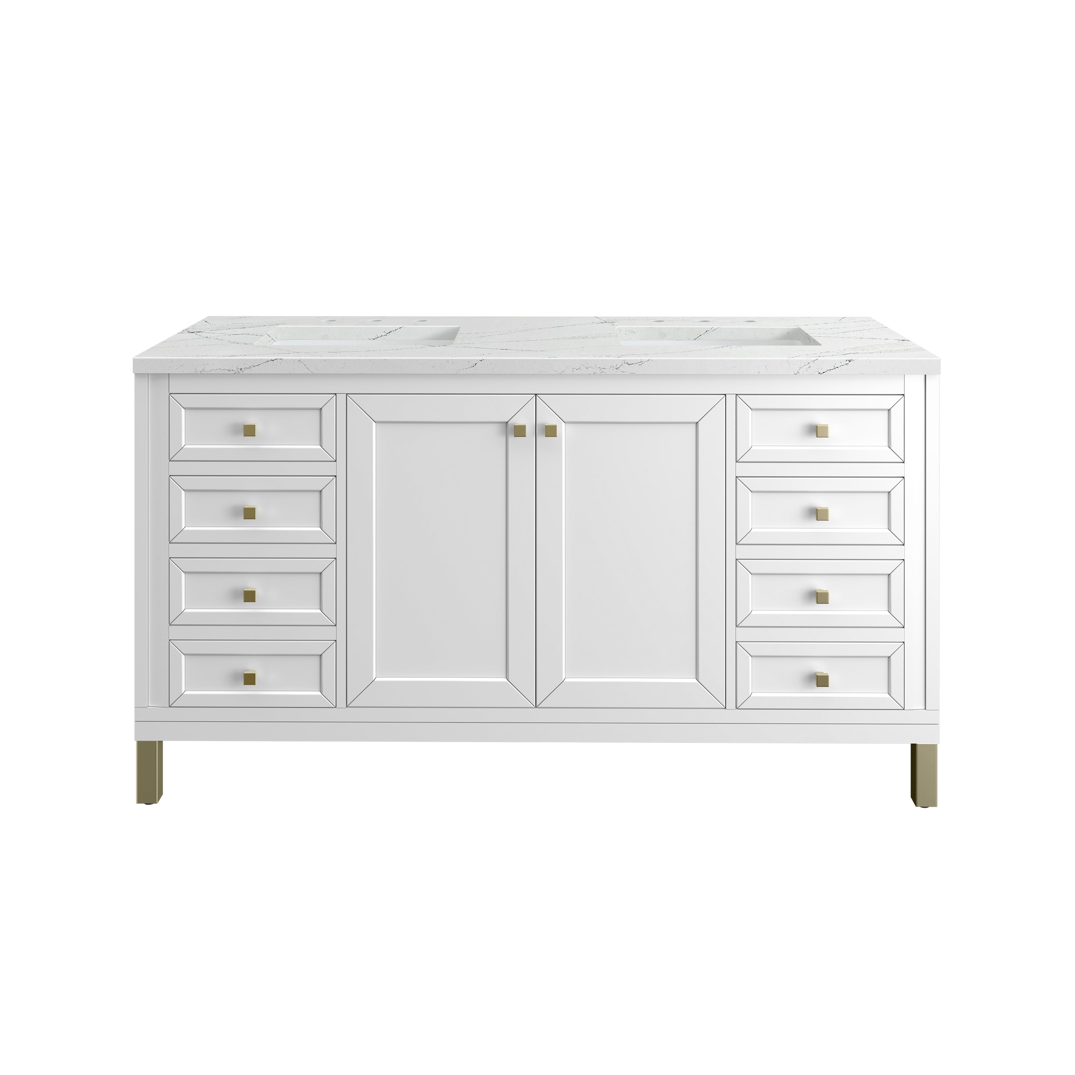James Martin Chicago 60" Double Vanity in Glossy White with 3cm Countertop and FreePower Wireless Charger