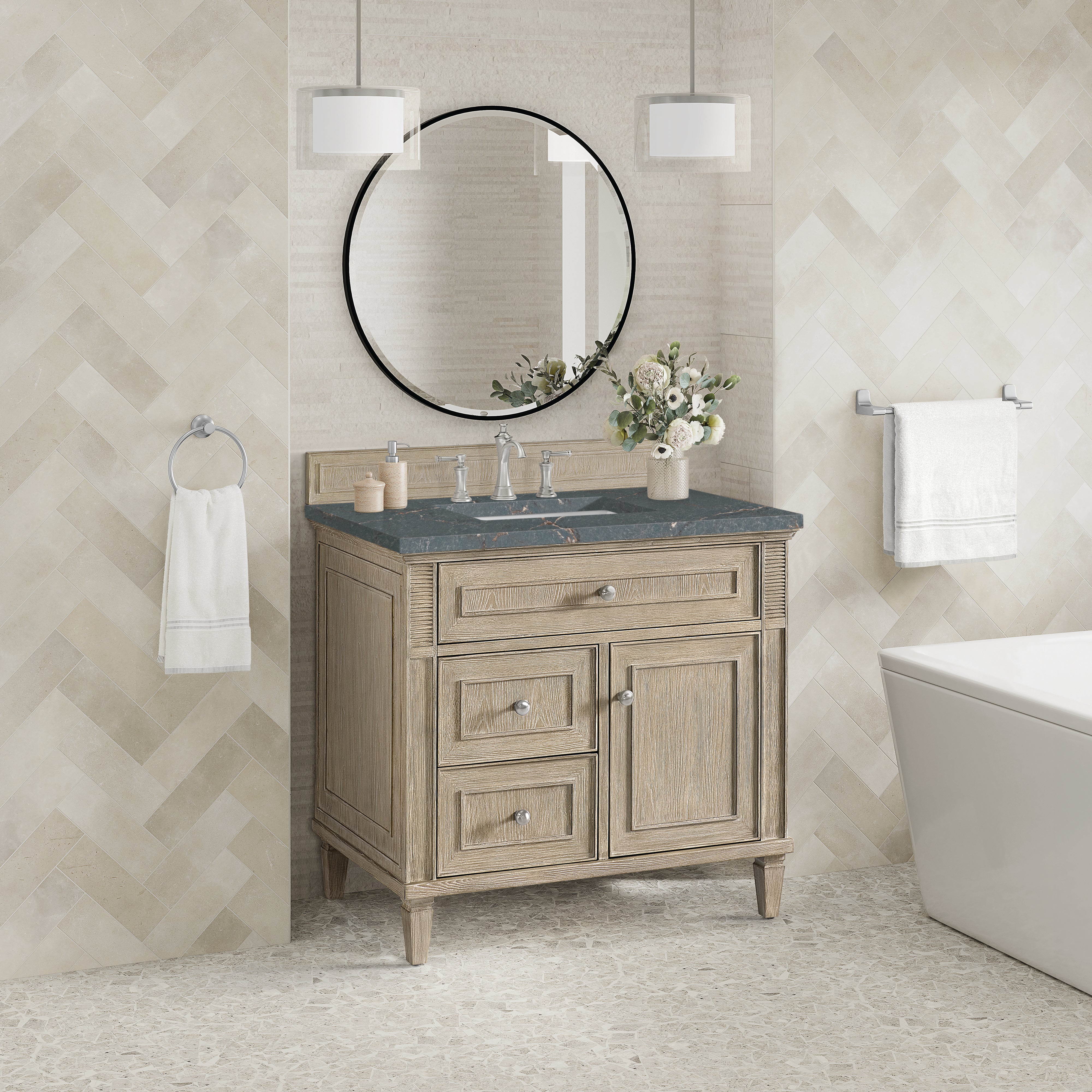 James Martin Lorelai 36" Single Vanity in Whitewashed Oak with 3cm Countertop