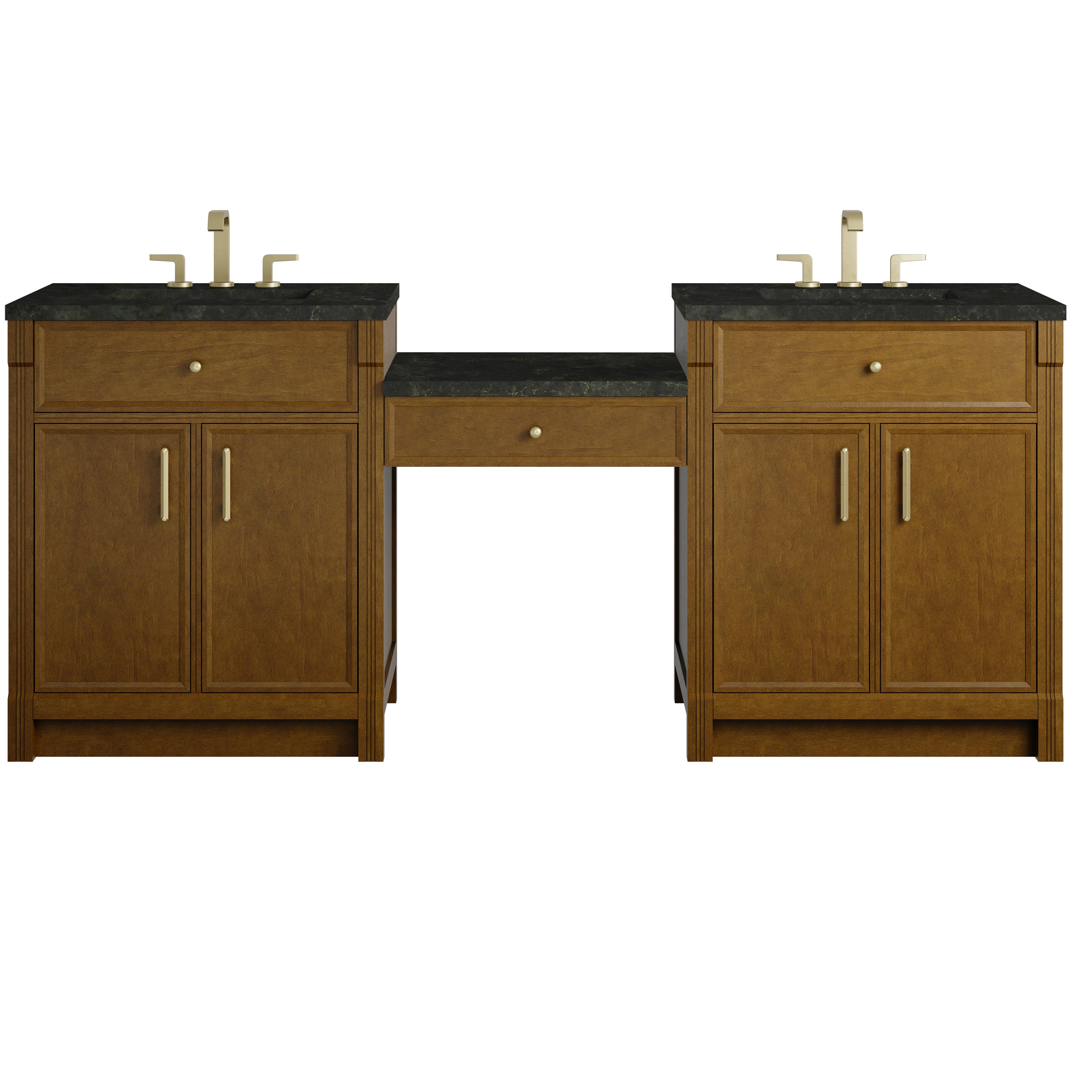 James Martin Bellshire 84" Dual Vanity Set with 24" Make-Up Counter in Honey Oak with 3cm Countertop