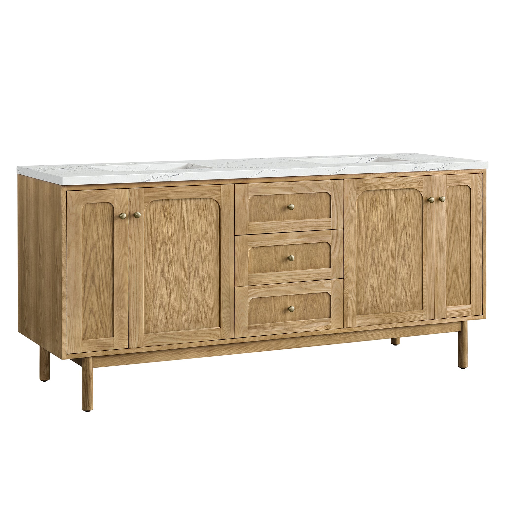 James Martin Laurent 72" Double Vanity in Light Natural Oak with 3cm Countertop and FreePower Wireless Charger